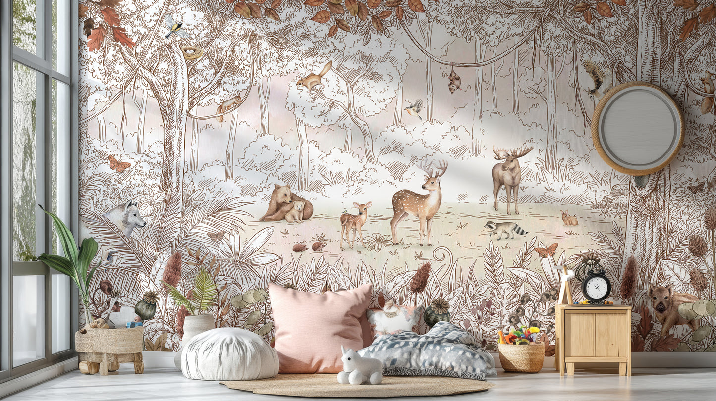 Autumn Forest Animals Wall Mural