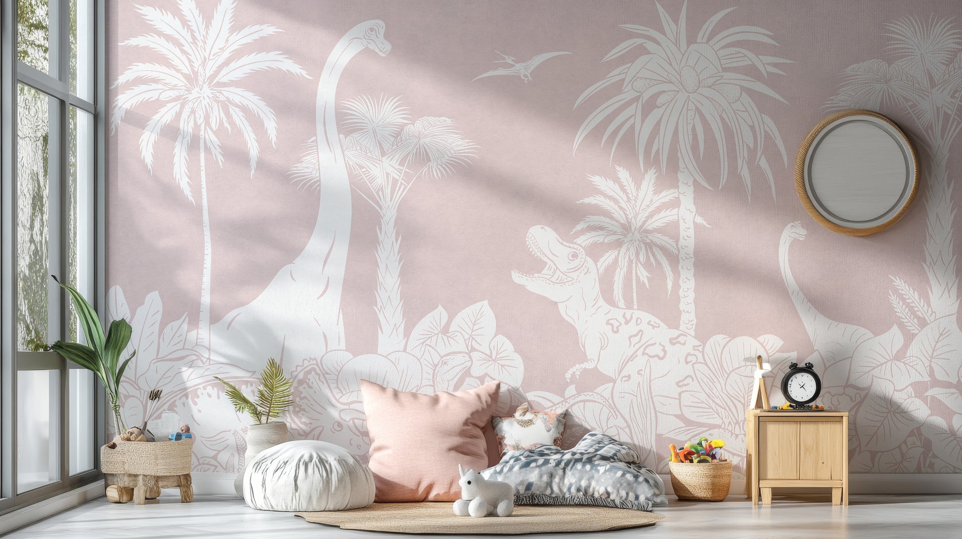 Creative Monochrome Dino Pink wallpaper for unique rooms.
