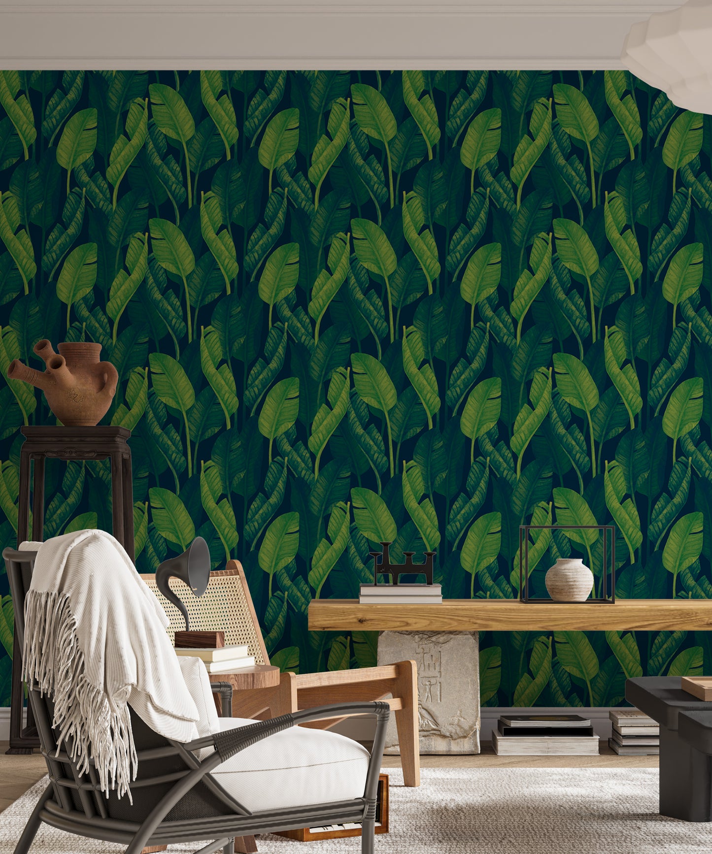 Dark Green Color Banana Leaves Wallpaper