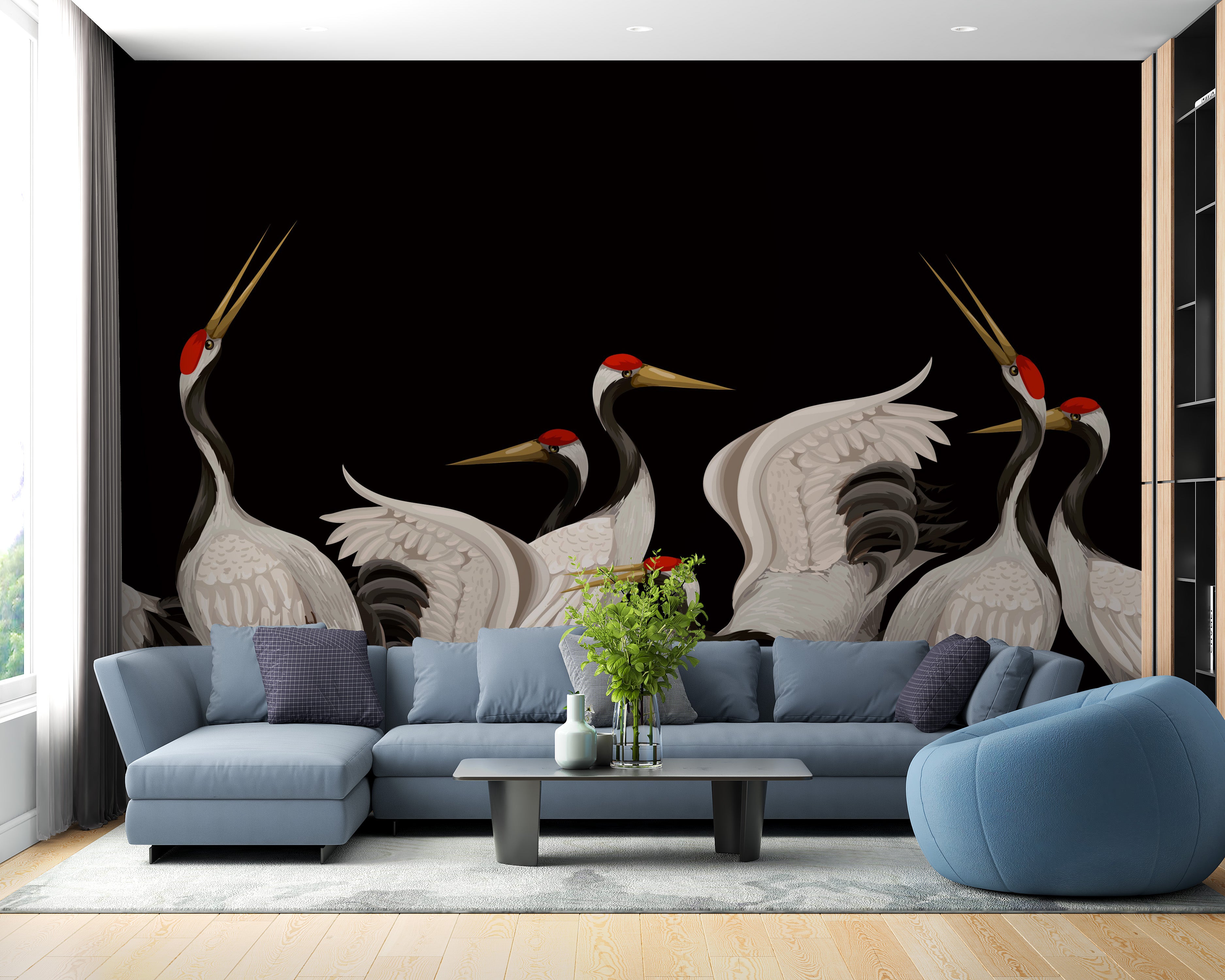 Elegant crane removable mural decor
