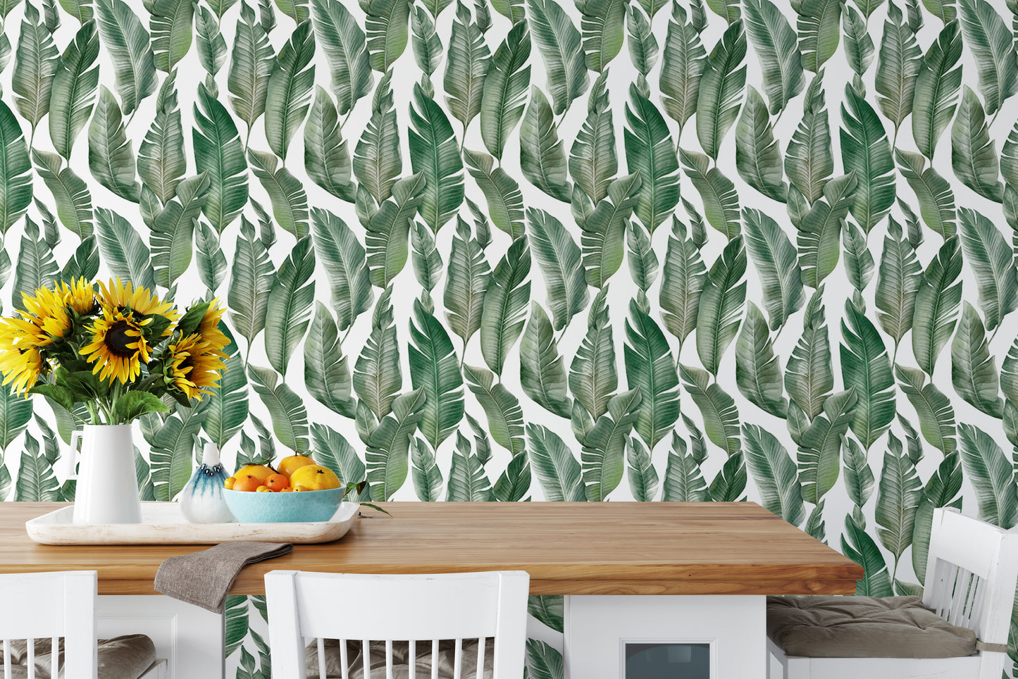 Watercolor Palm Green Leaves Wallpaper