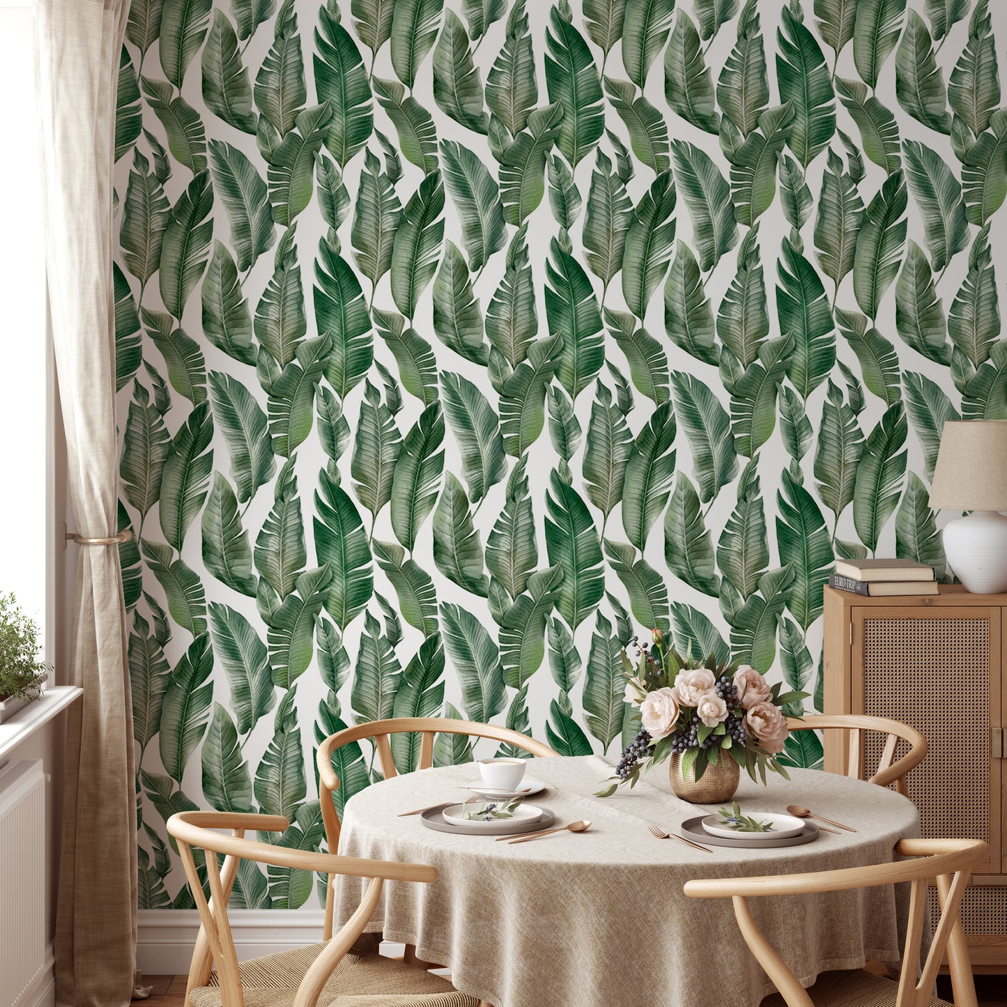 Watercolor Palm Green Leaves Wallpaper