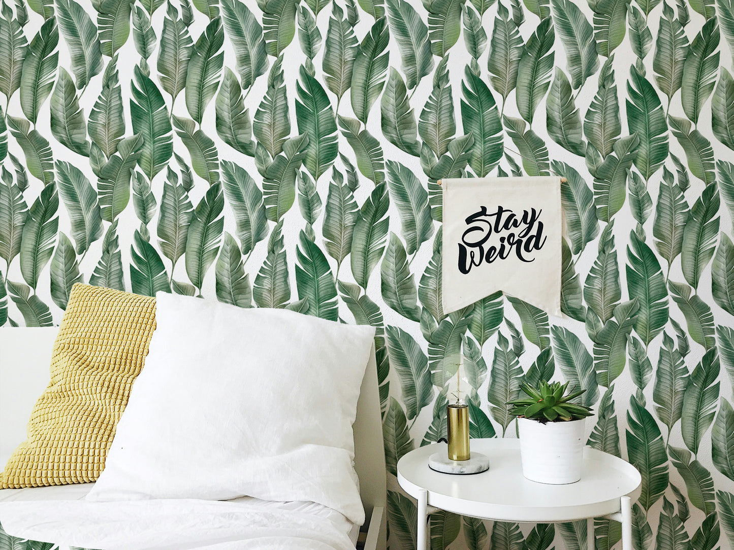 Watercolor Palm Green Leaves Wallpaper