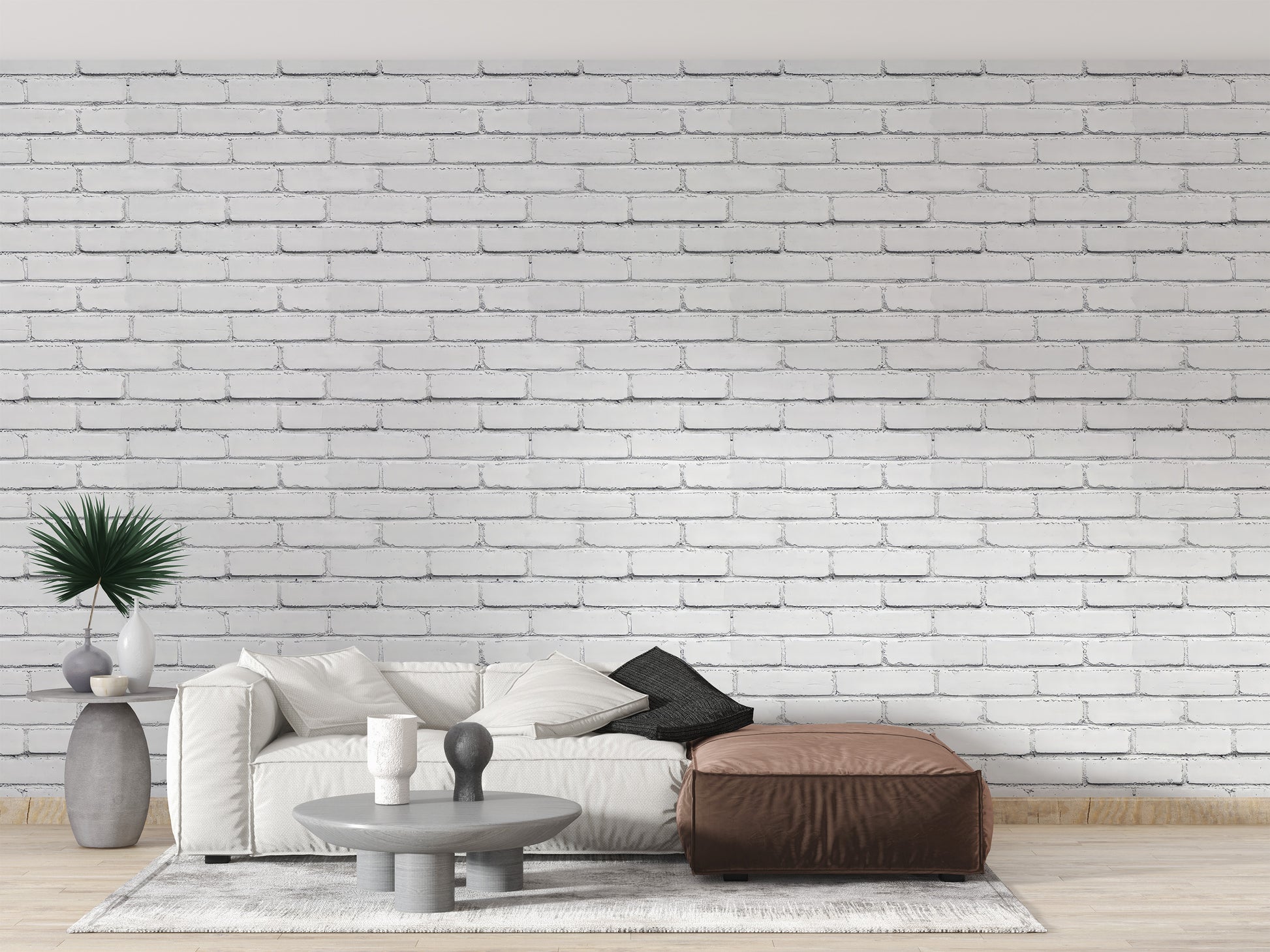 Decorative white brick mural for a bright, airy room