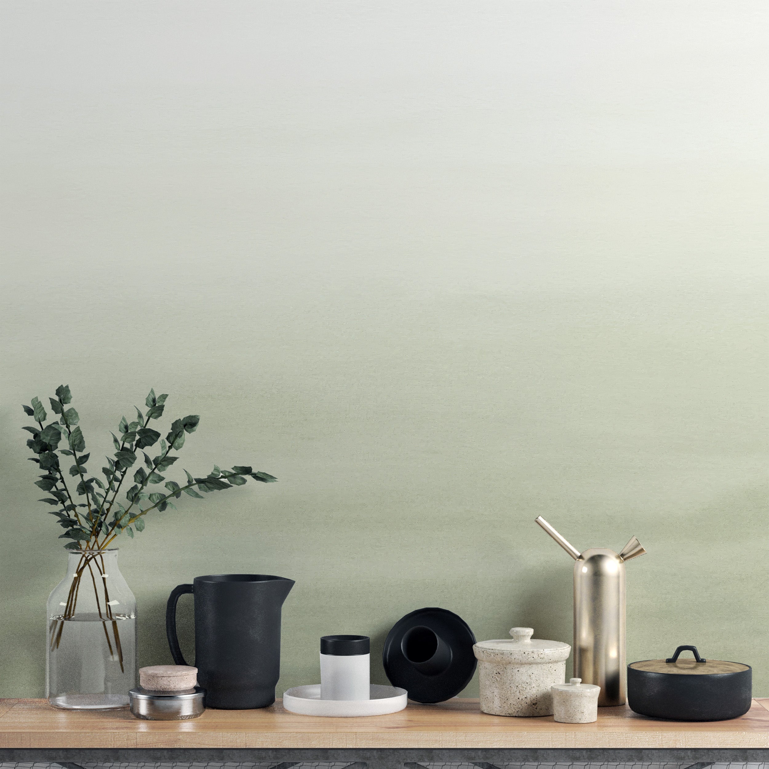 Contemporary wall mural showcasing a fading olive green design
