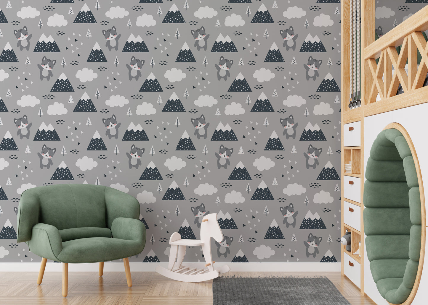 Playful cat wallpaper mural Nordic charm
