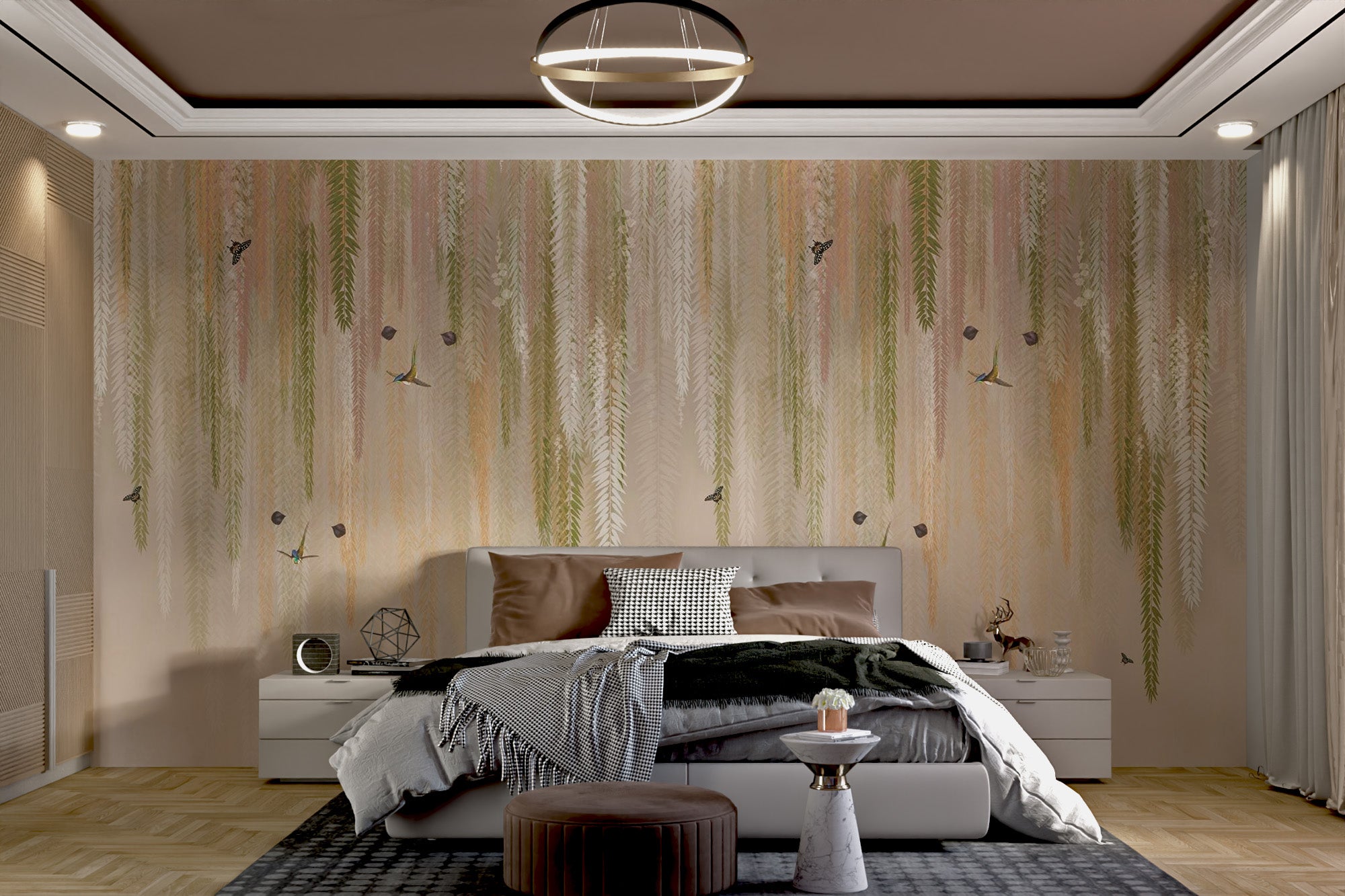 Hanging Leaves Wallpaper Mural - Beige