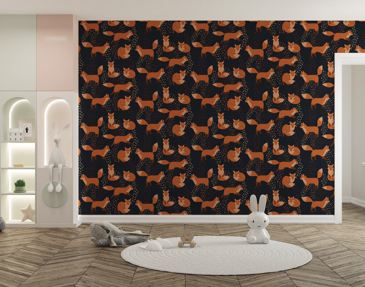 Cheerful orange foxes decor mural print



