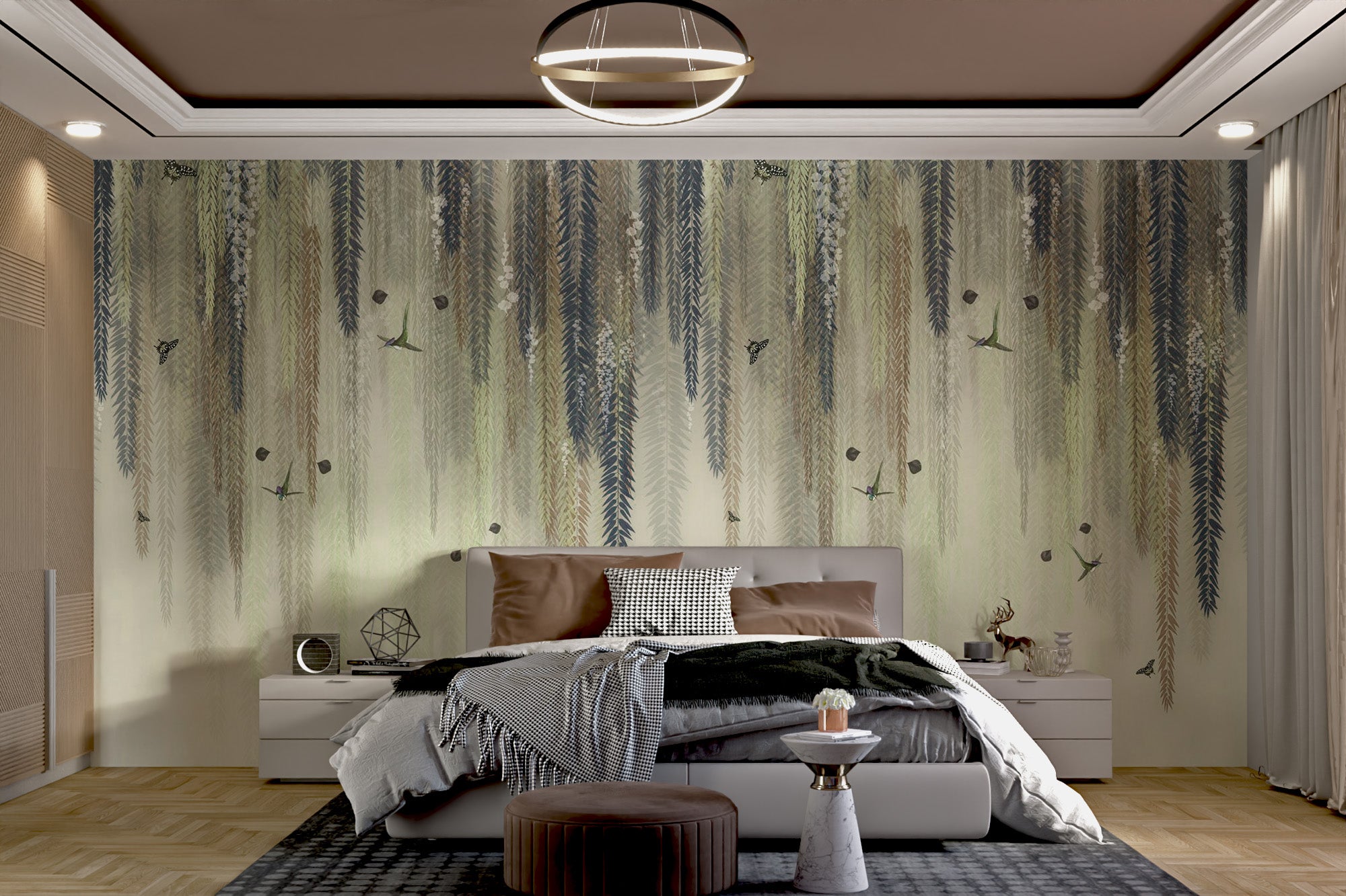 Hanging Leaves Wallpaper Mural - Green