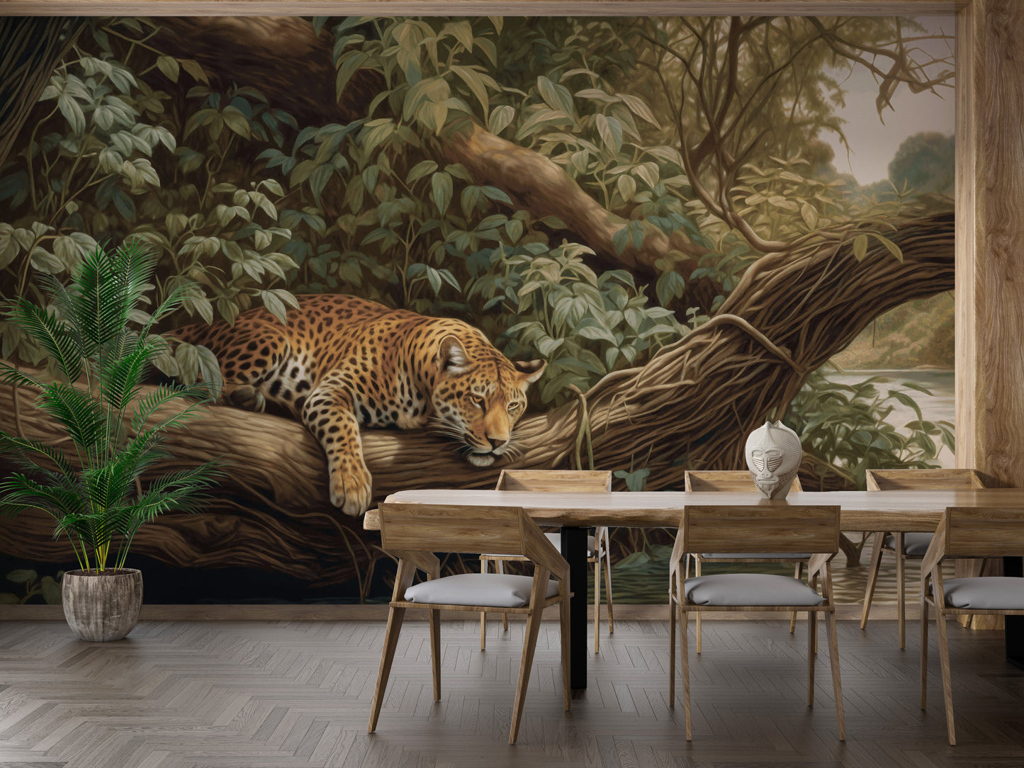 Leopard jungle landscape wallpaper mural for statement walls
