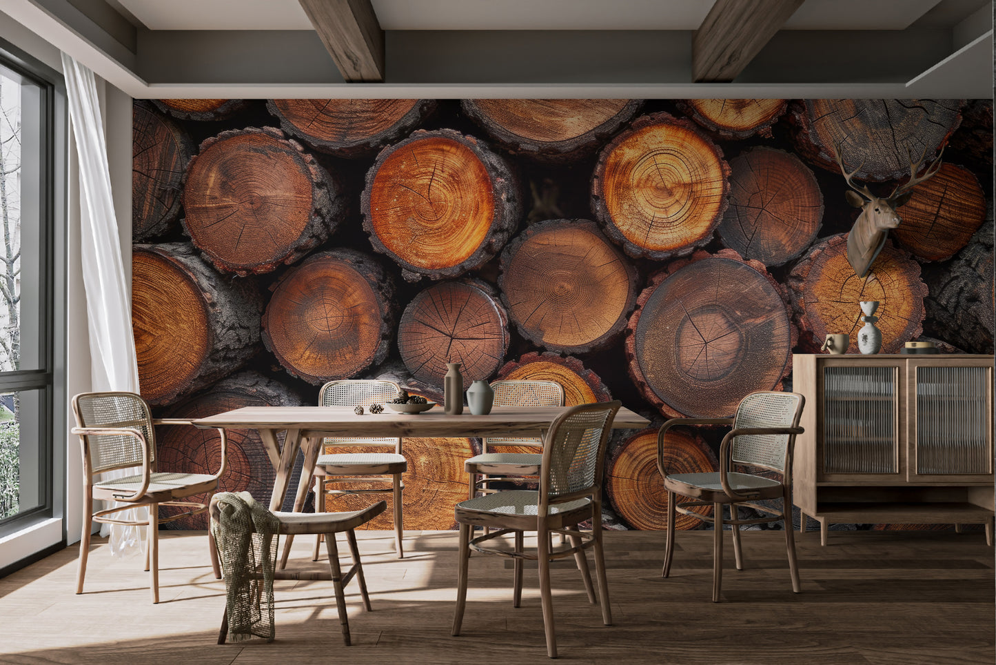 Realistic wood log wall covering
