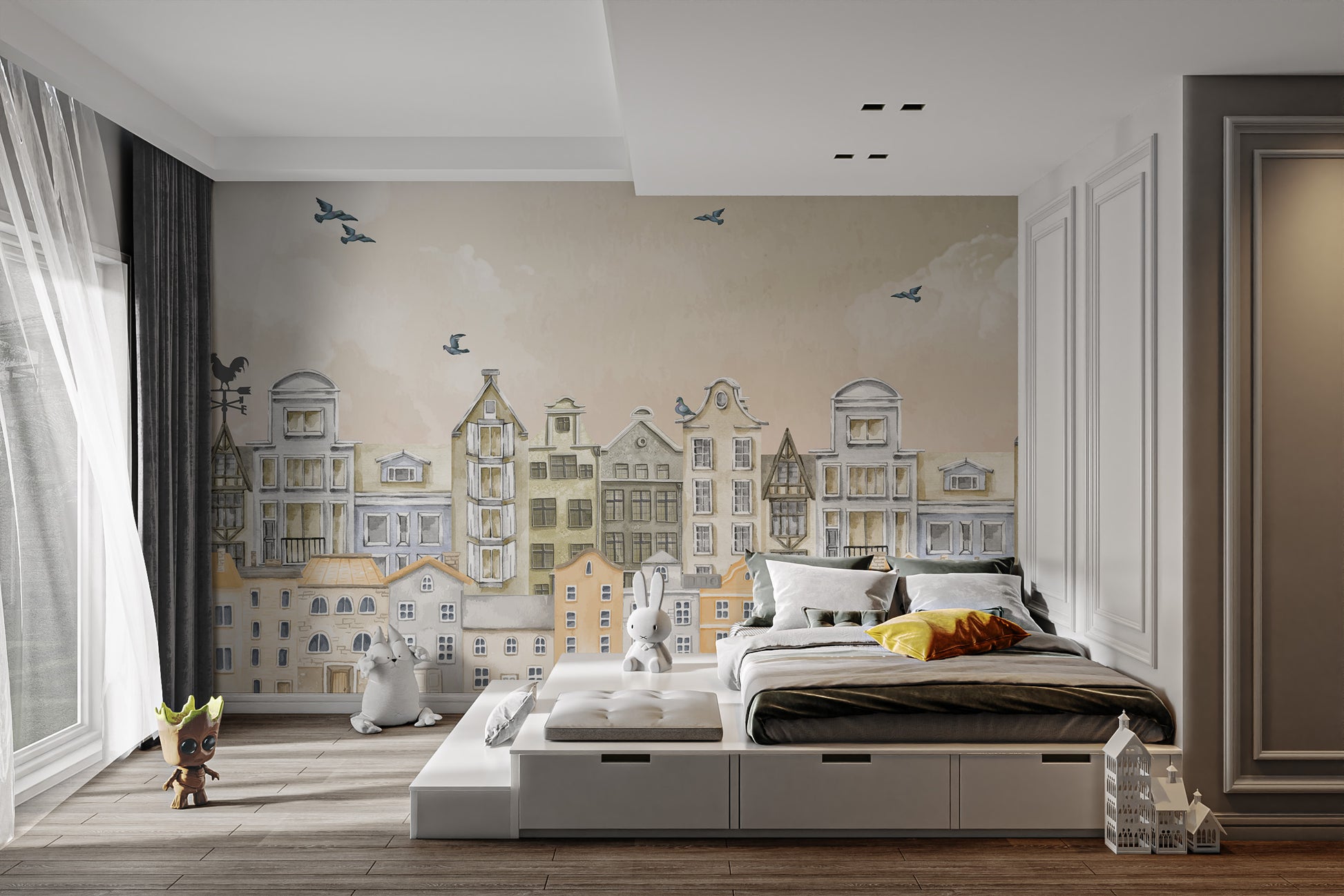 Watercolor Houses Wall Mural for a dreamy home decor