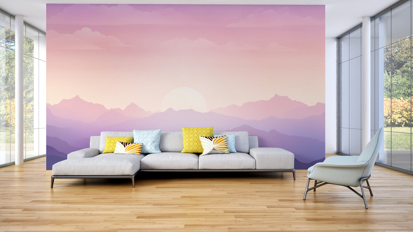 Serene sunset mountain wall mural
