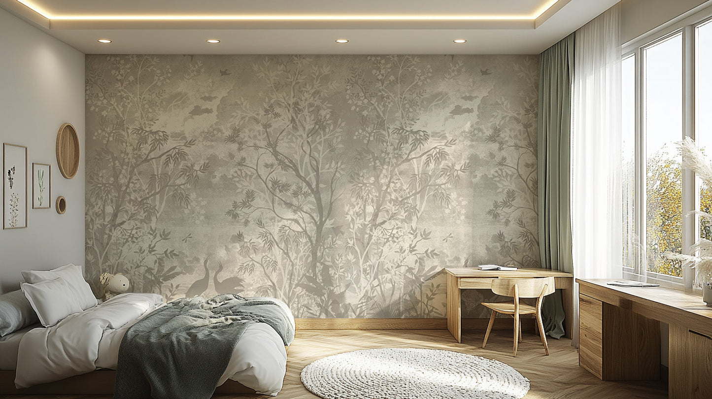 Mystical Gray Jungle Wall Mural