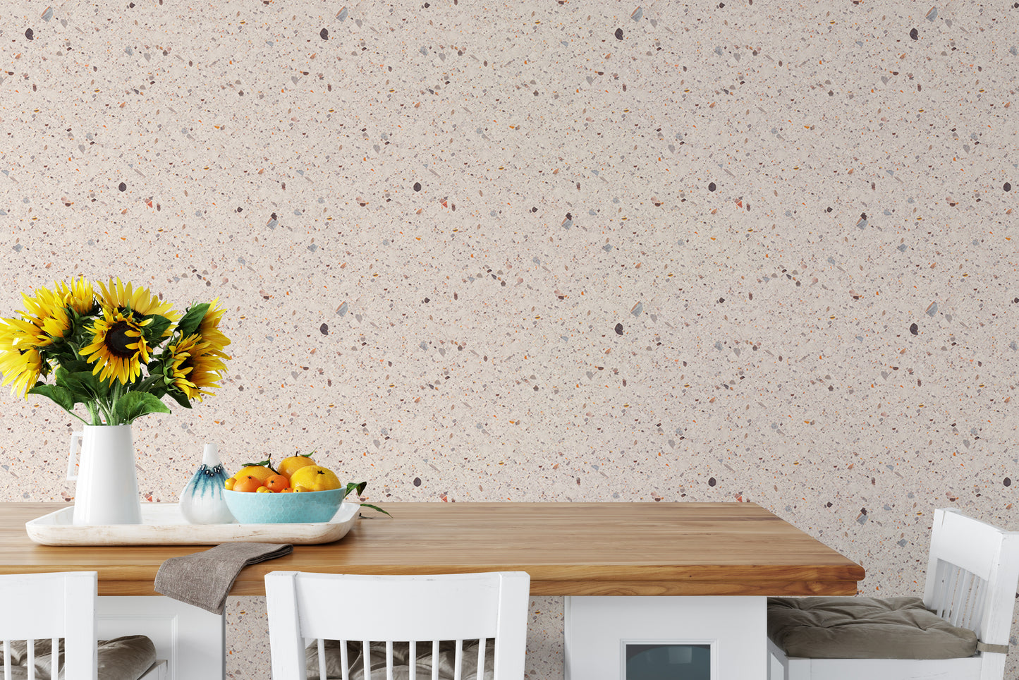 Beige Venetian Quartz Stone Terrazzo Tiles Wallpaper