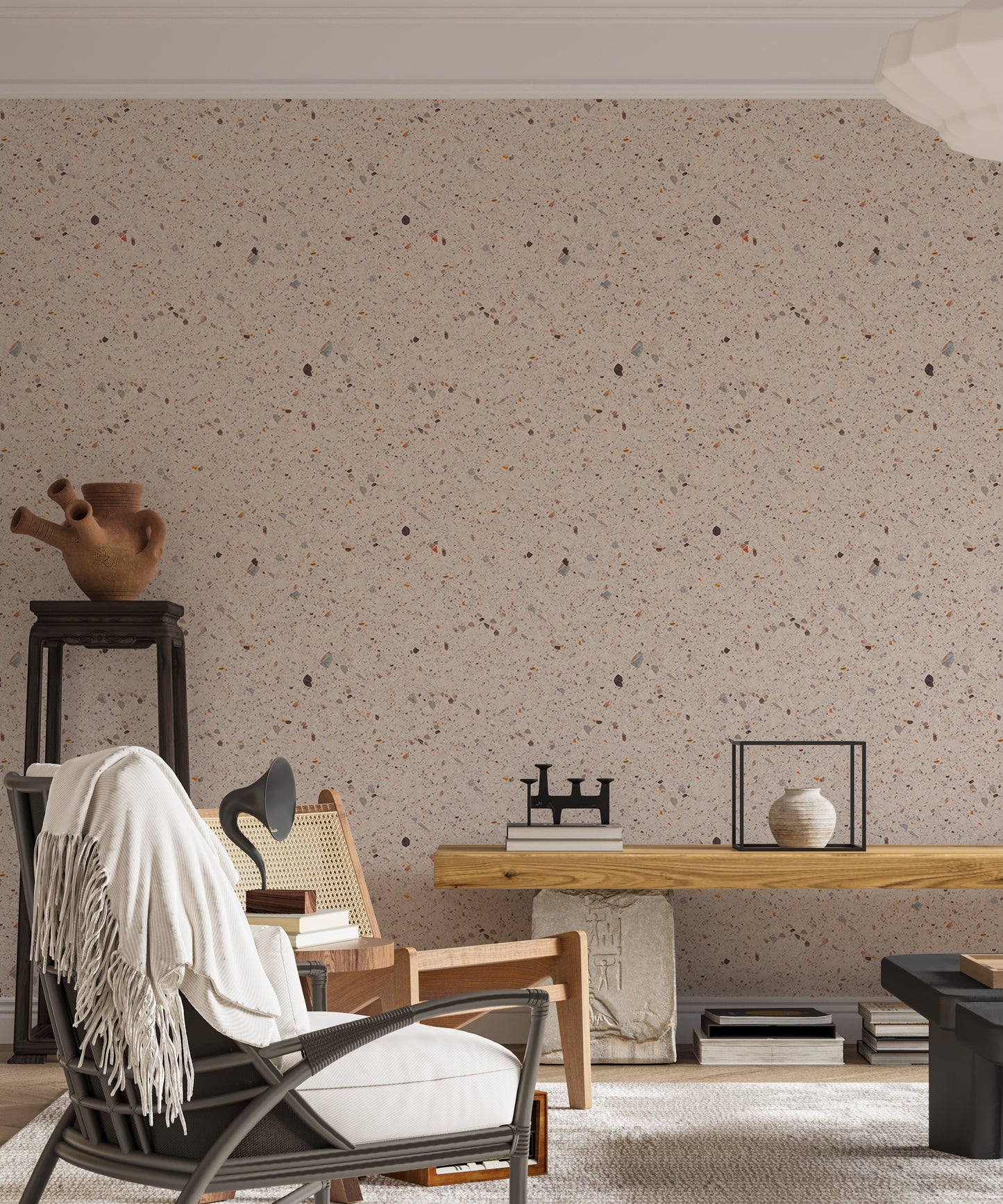 Beige Venetian Quartz Stone Terrazzo Tiles Wallpaper