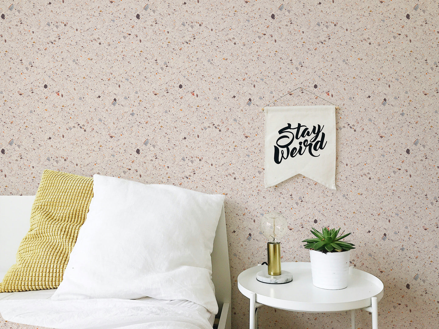 Beige Venetian Quartz Stone Terrazzo Tiles Wallpaper