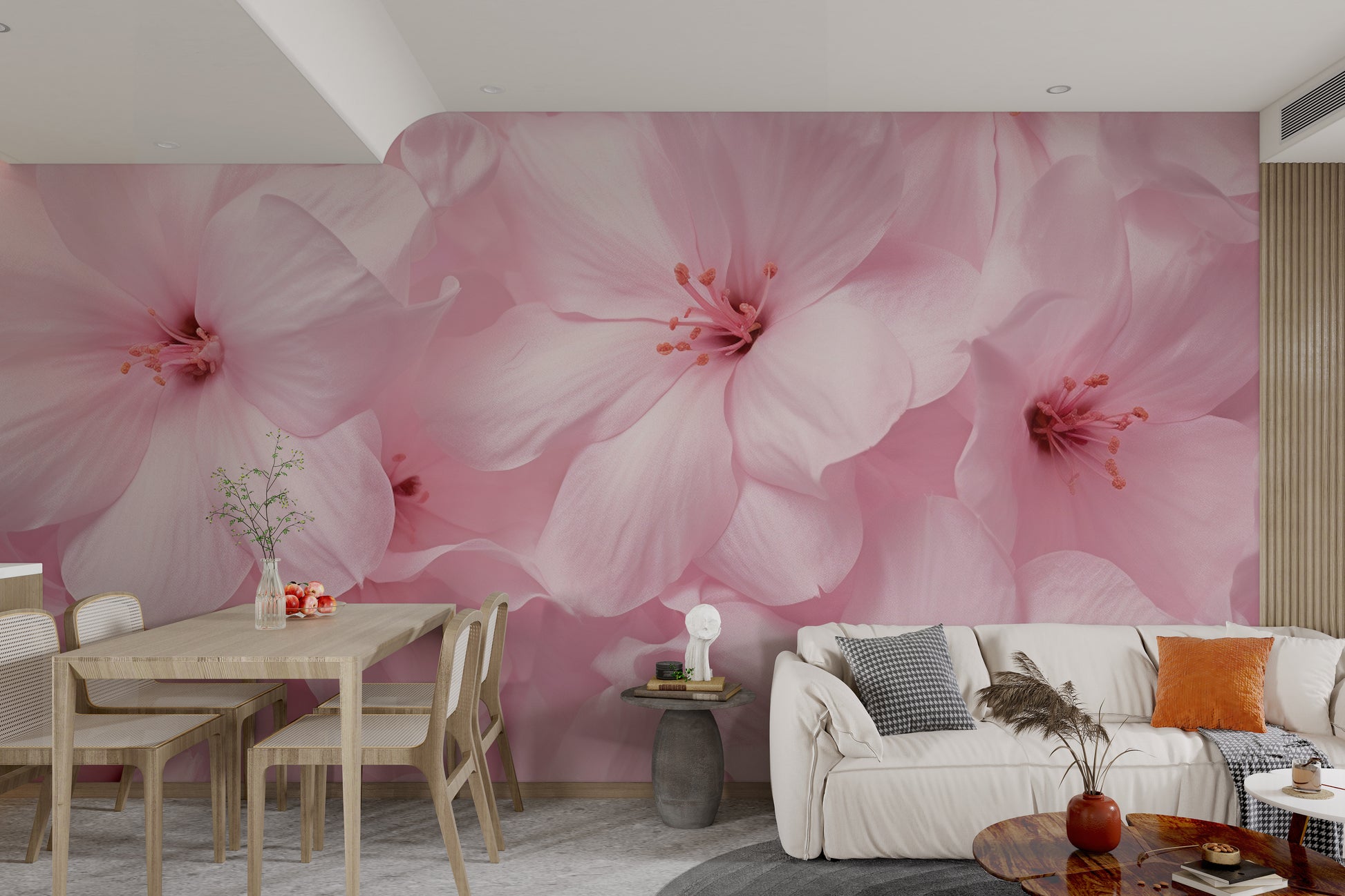 Soft pink blossom wallpaper mural
