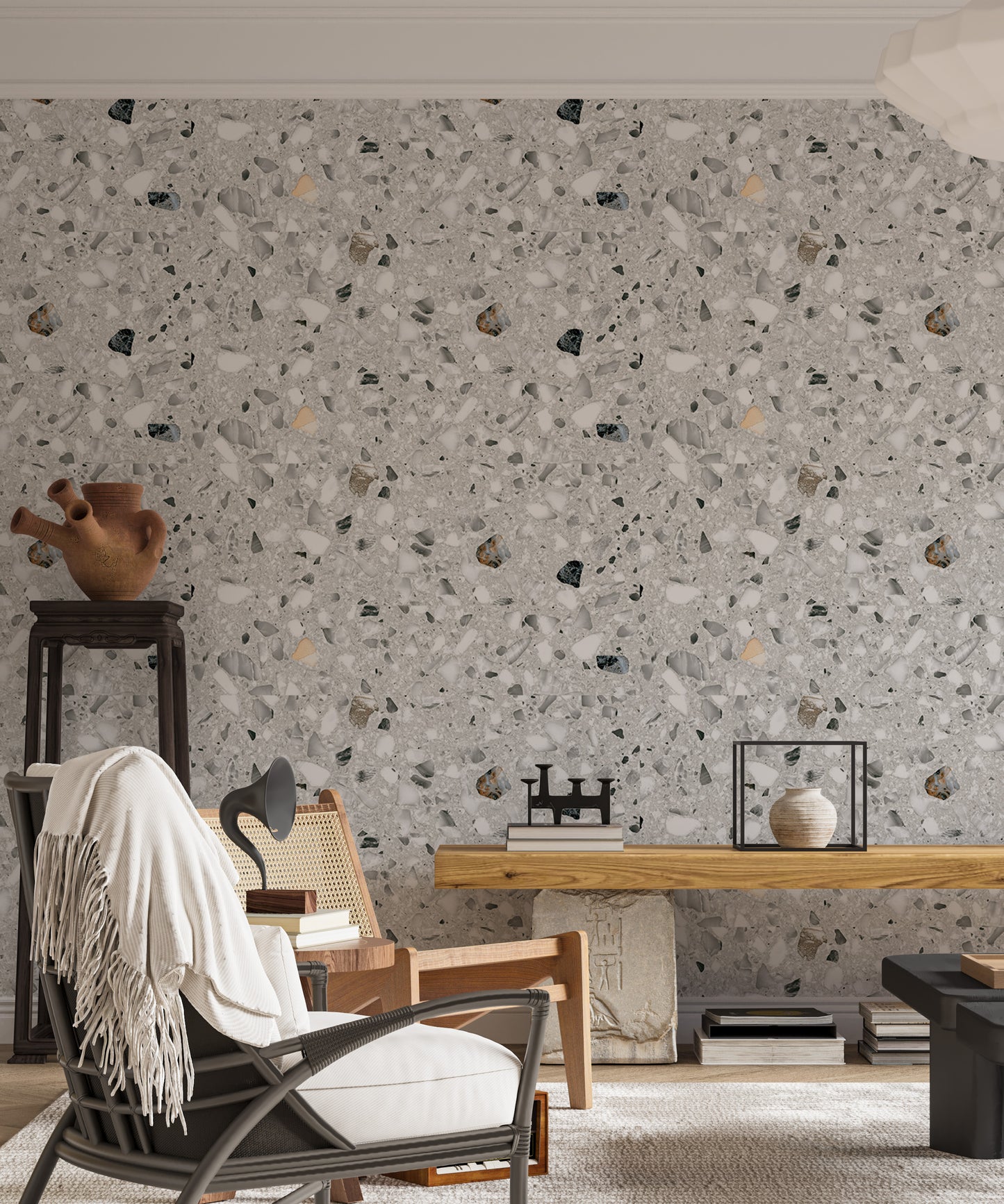 Italian Style Terrazzo Flooring Vector Grey Wallpaper