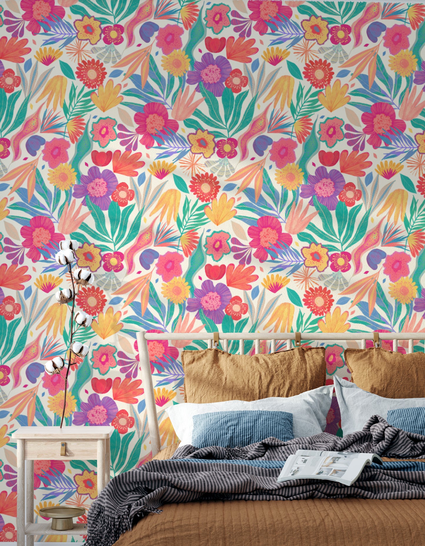 Colorful exotic blooms wallpaper for modern interiors
