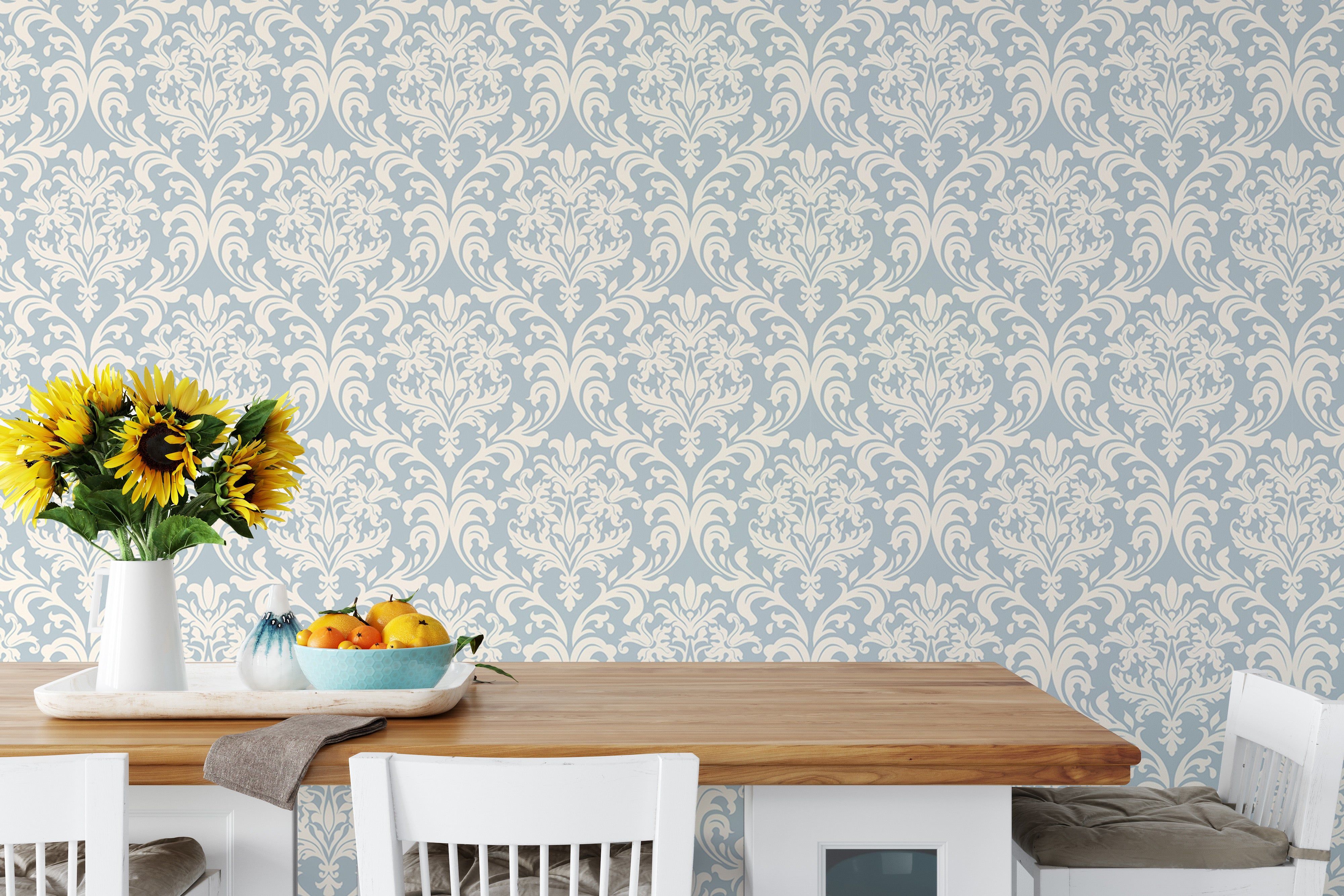 Beautiful Victorian wallpaper in beige and blue hues