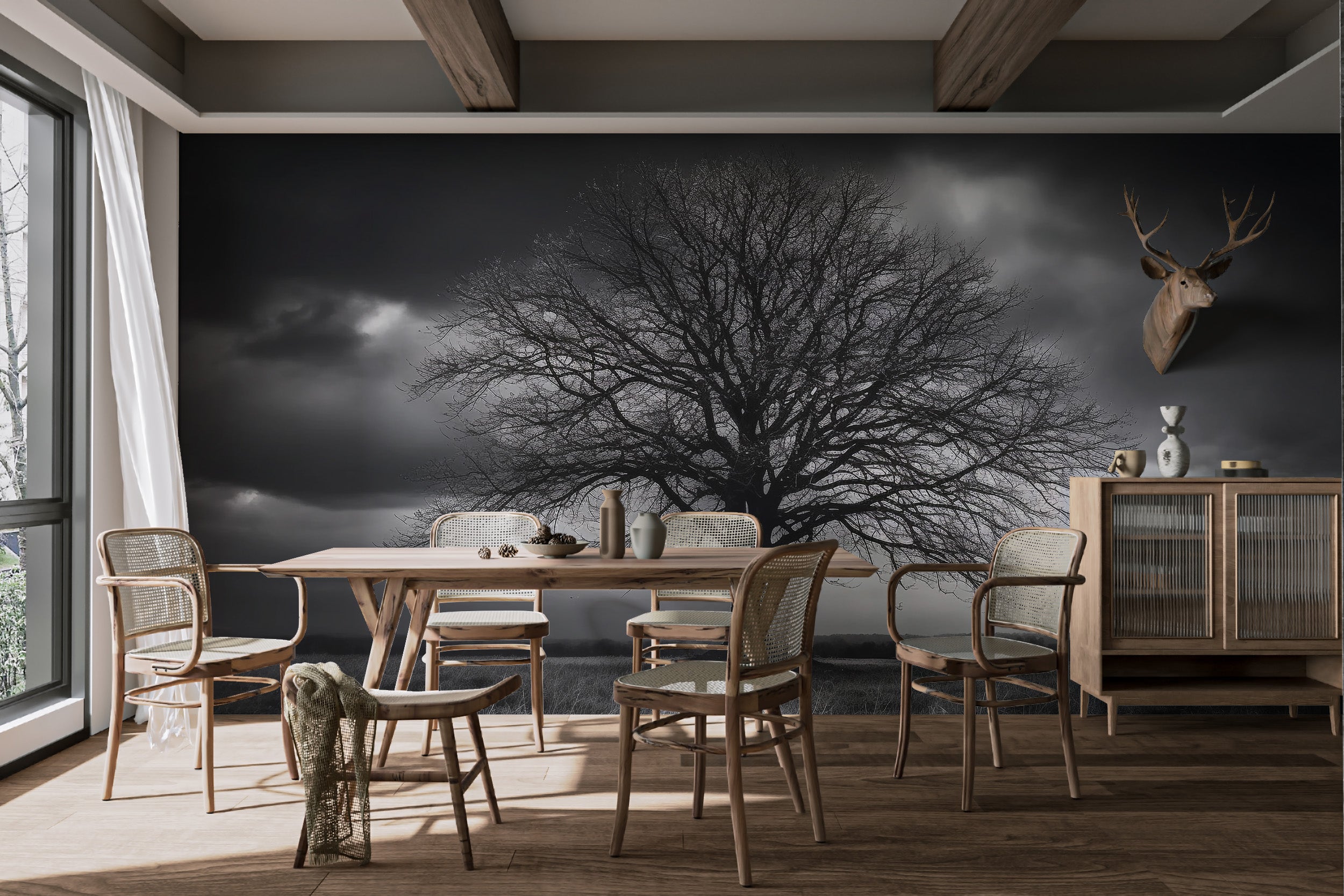 Lone tree in stormy sky wall art
