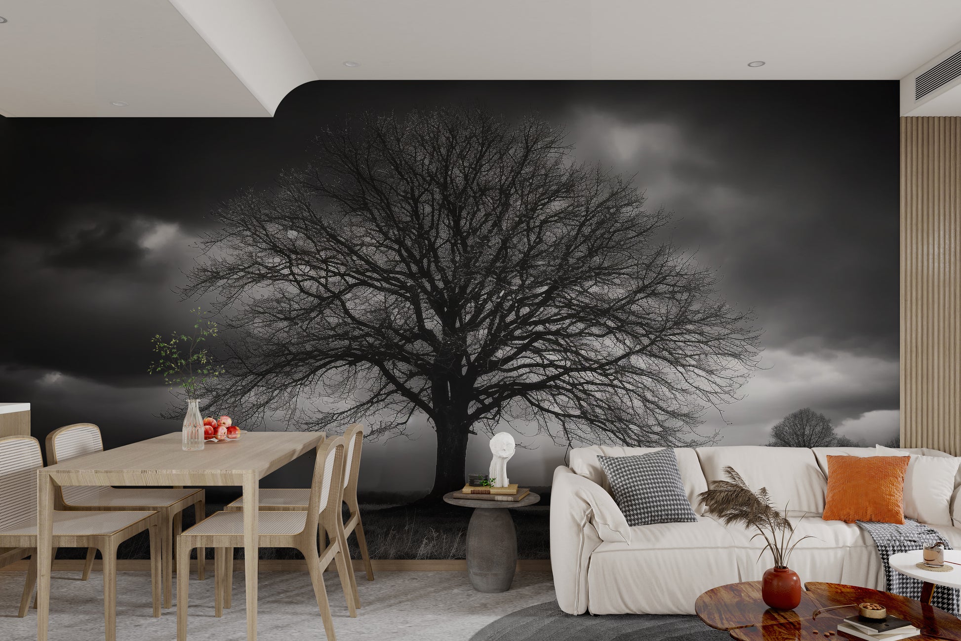 Mystical tree silhouette wall background
