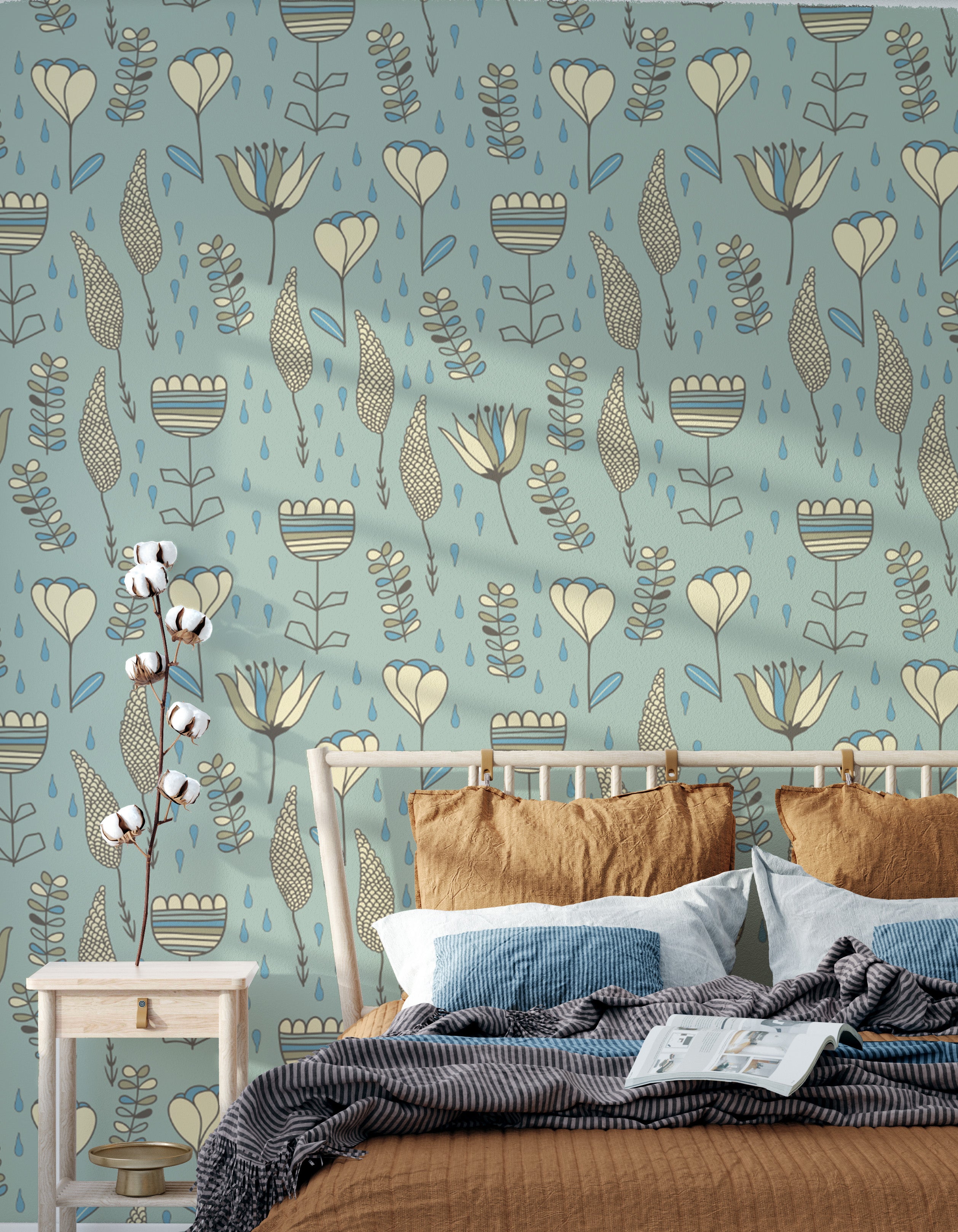 Subtle wallpaper featuring artistic naive flower patterns
