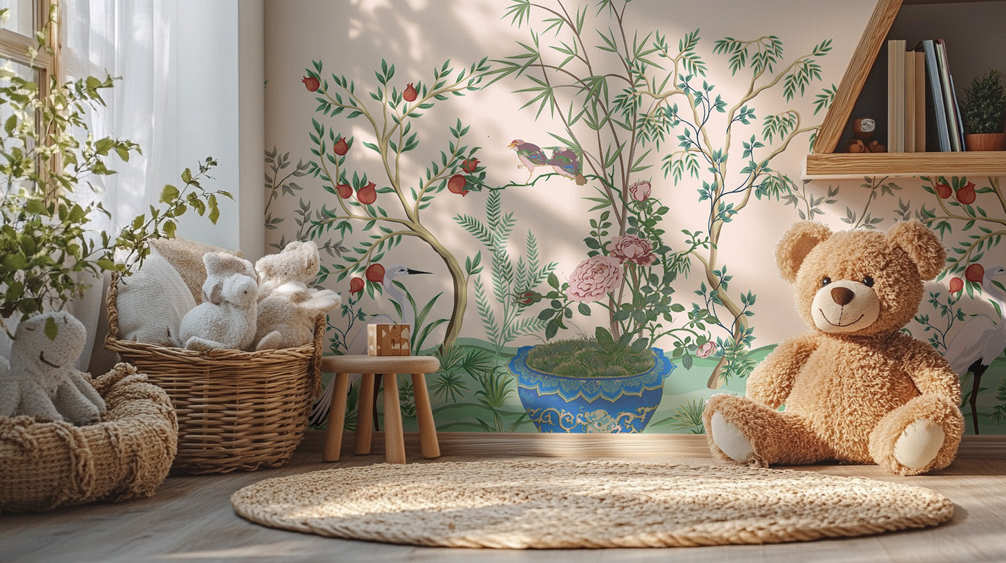 Sophisticated wall mural featuring a traditional Chinese vase