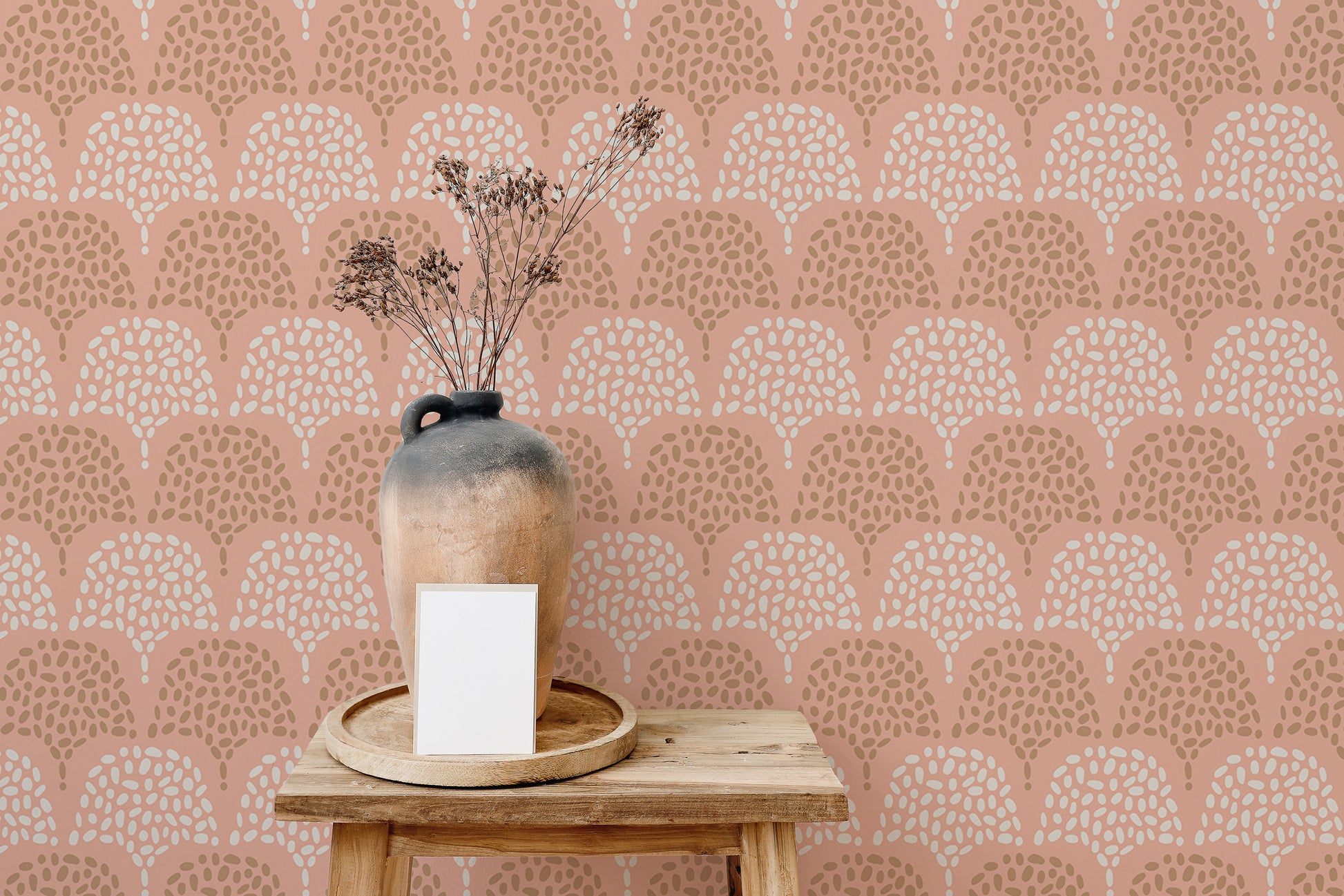 Decorative pink pastel Boho wallpaper for walls.