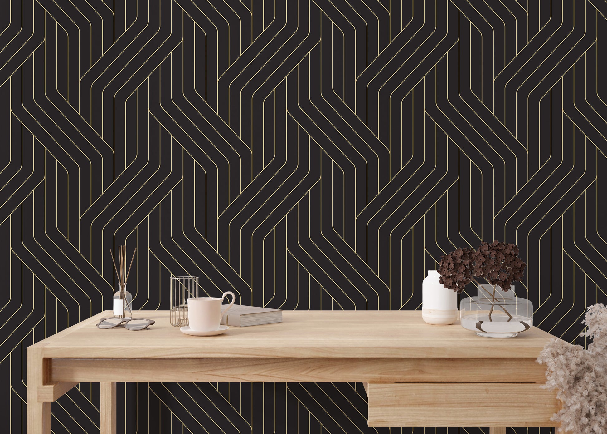 Black and gold Deco wallpaper for walls.