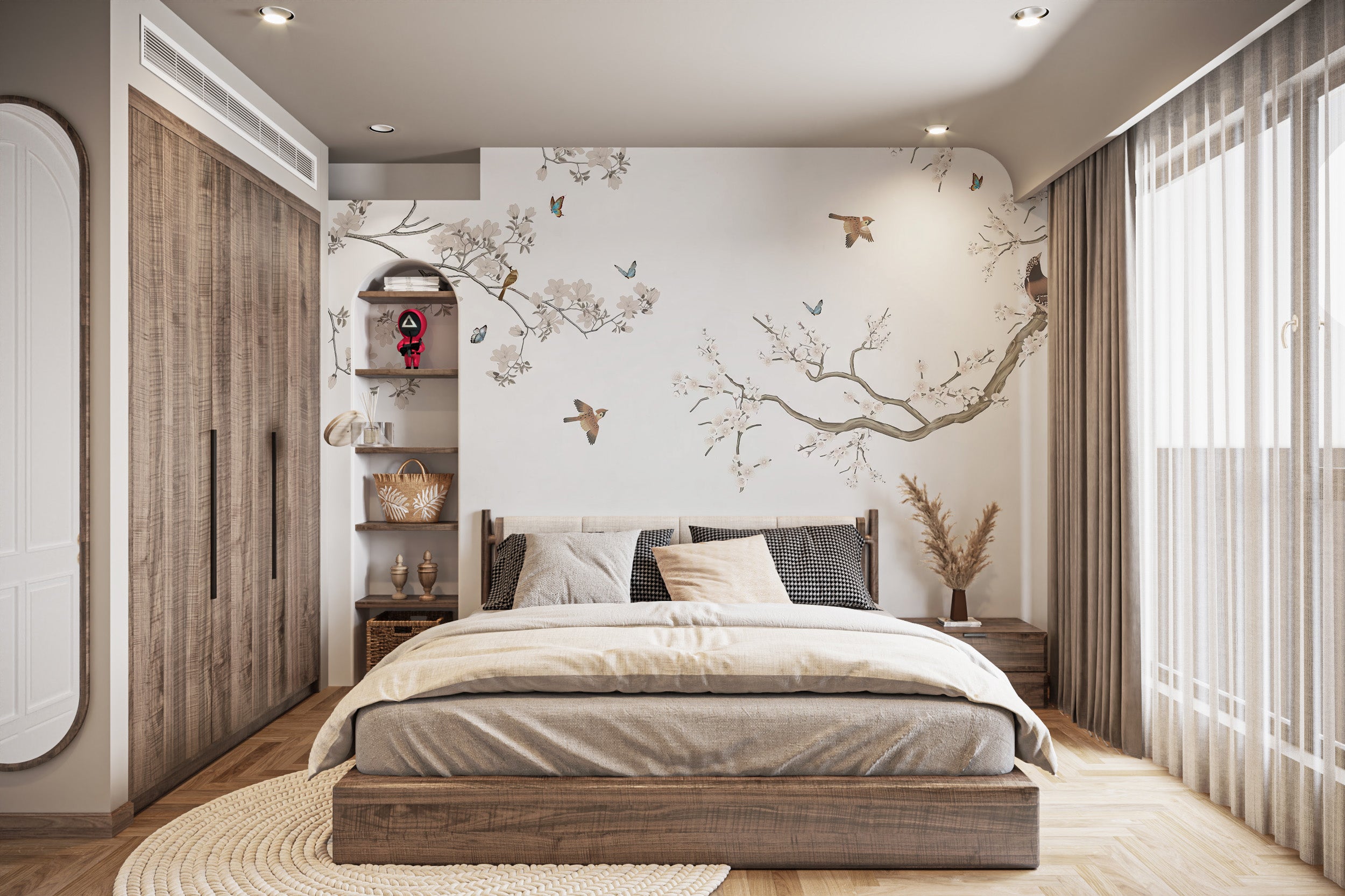 Decorative peach blossom birds mural for stylish walls