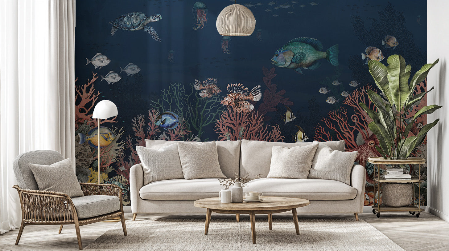 Elegant ocean wonders mural for calming and stylish spaces