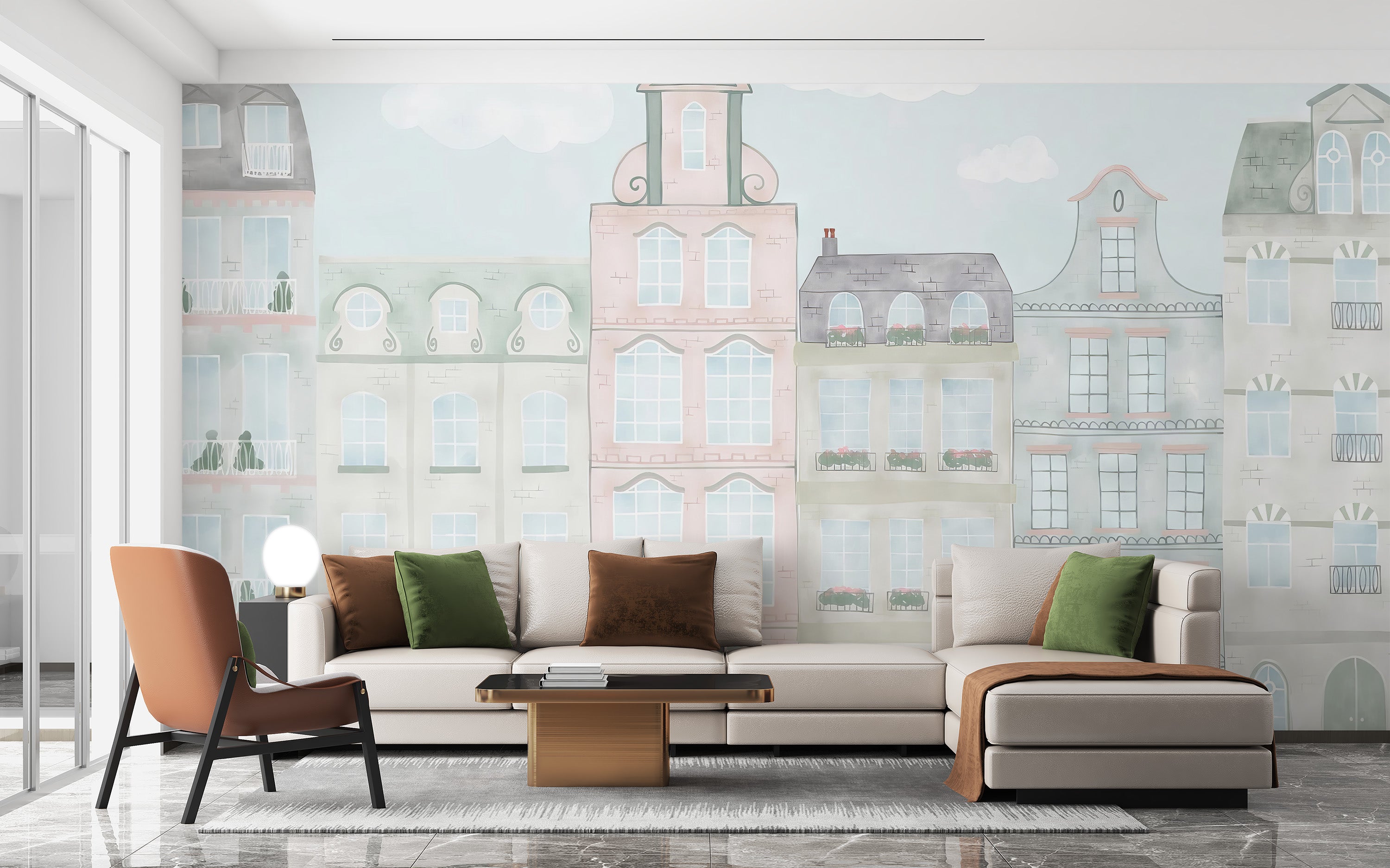 Pastel city peel-off wallpaper for fun and creative spaces