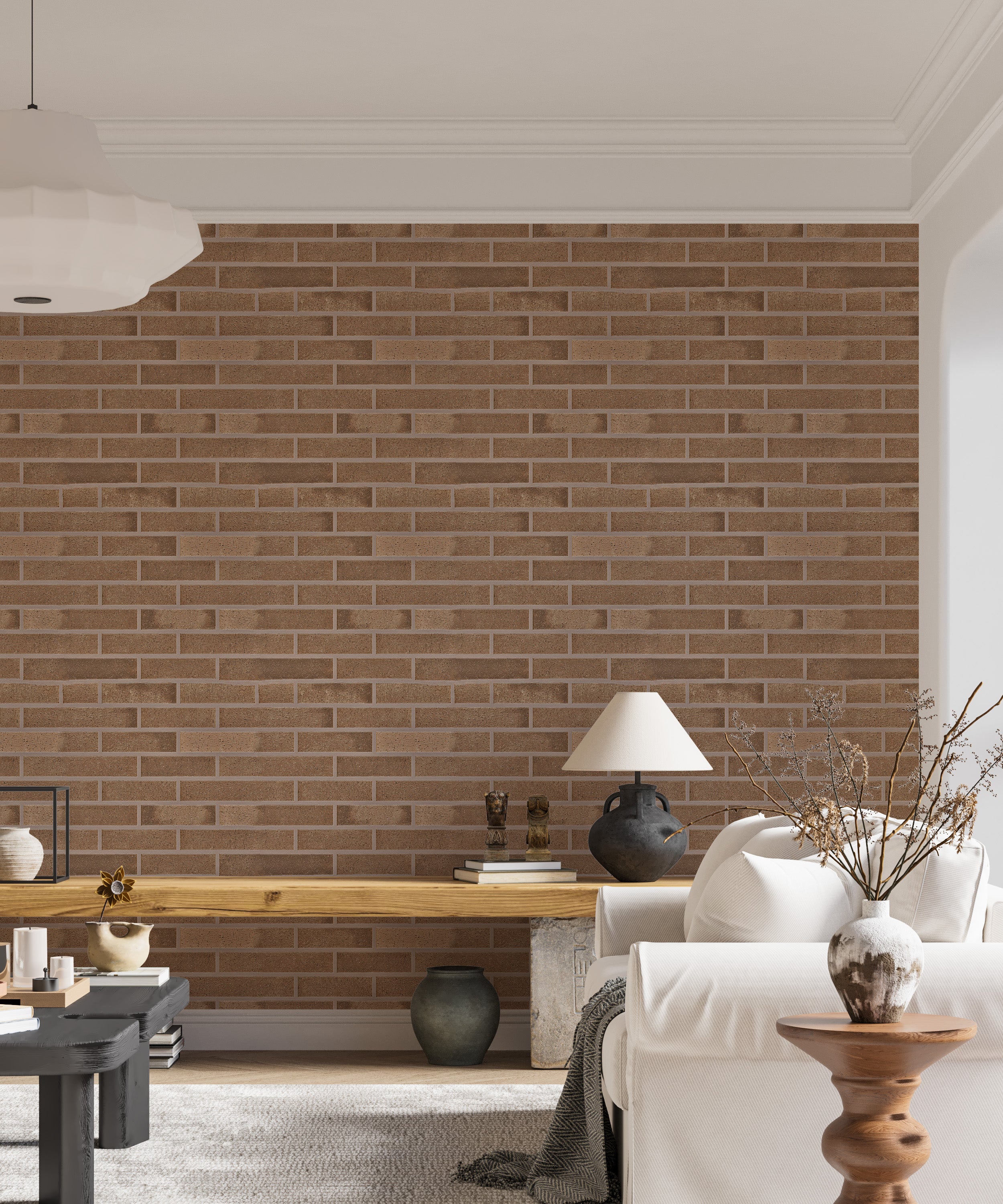 Decorative beige brick wallpaper with adhesive backing.