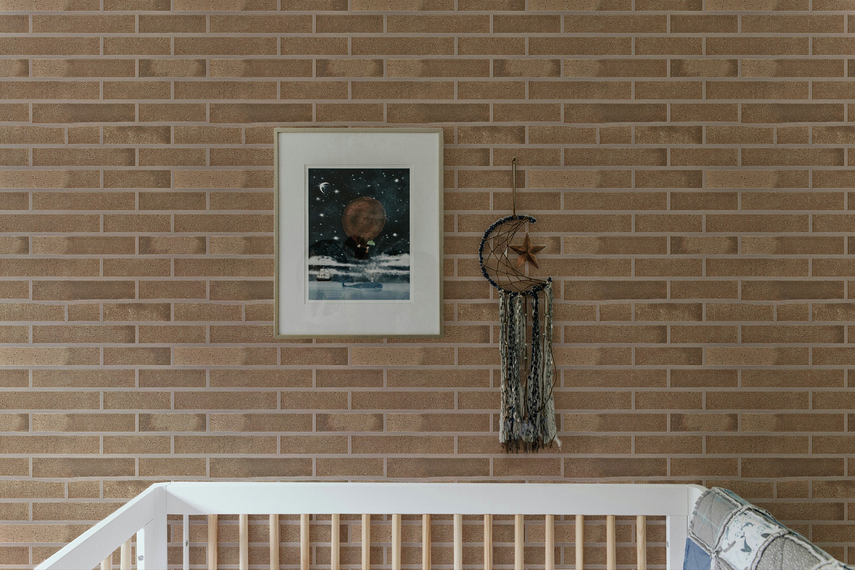 Subtle beige brick pattern for adhesive wall decor.