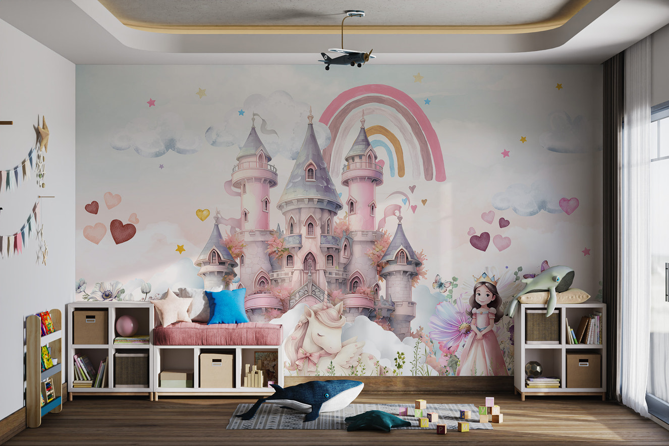 Princess Castle Unicorn Rainbow Wallpaper