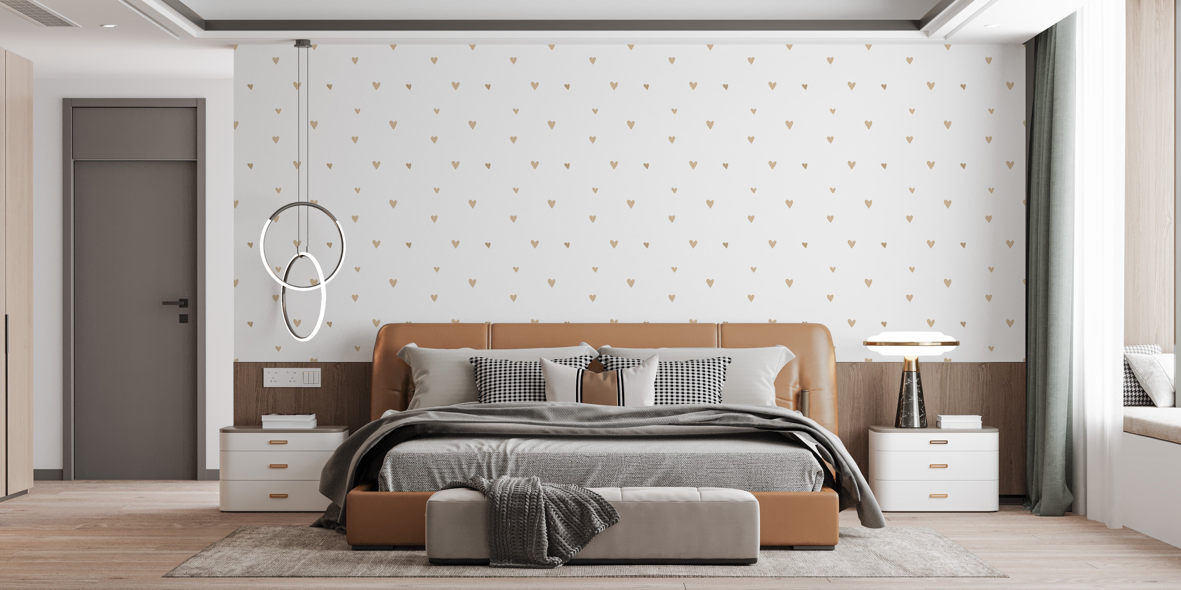 Tender beige gold hearts wallpaper mural
