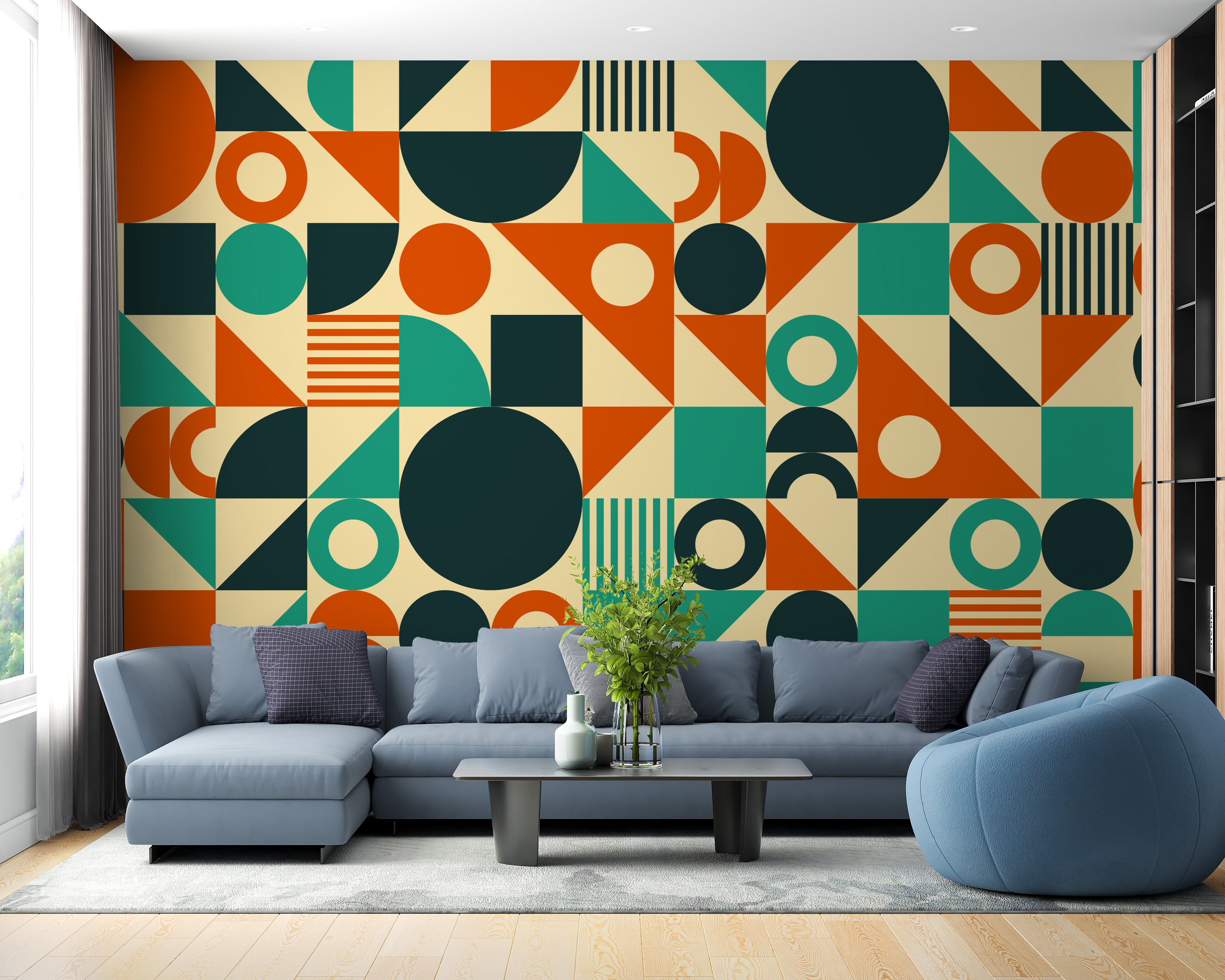 Orange and green retro chic mural design
