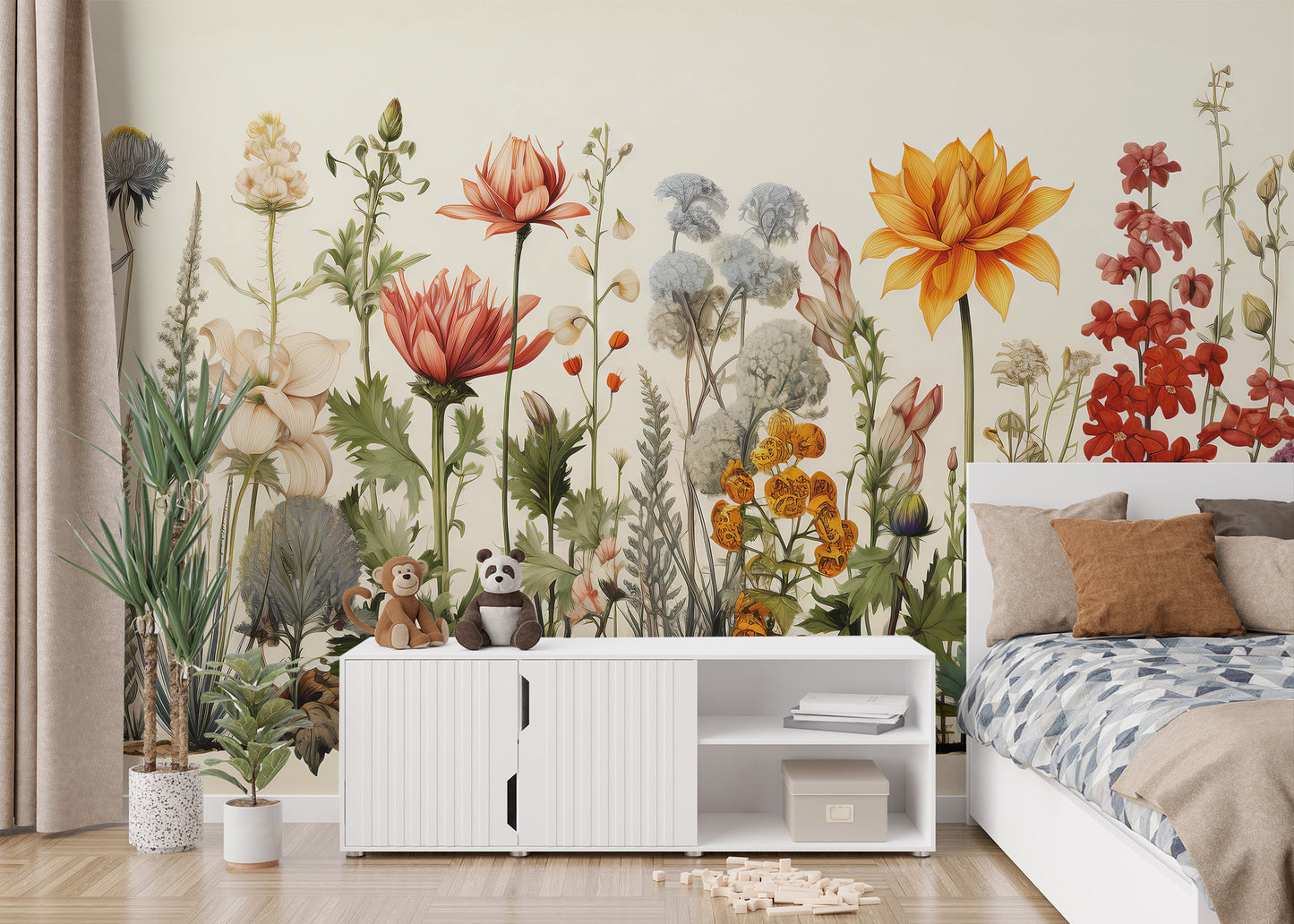 Floral garden peel-off mural for graceful wall accents