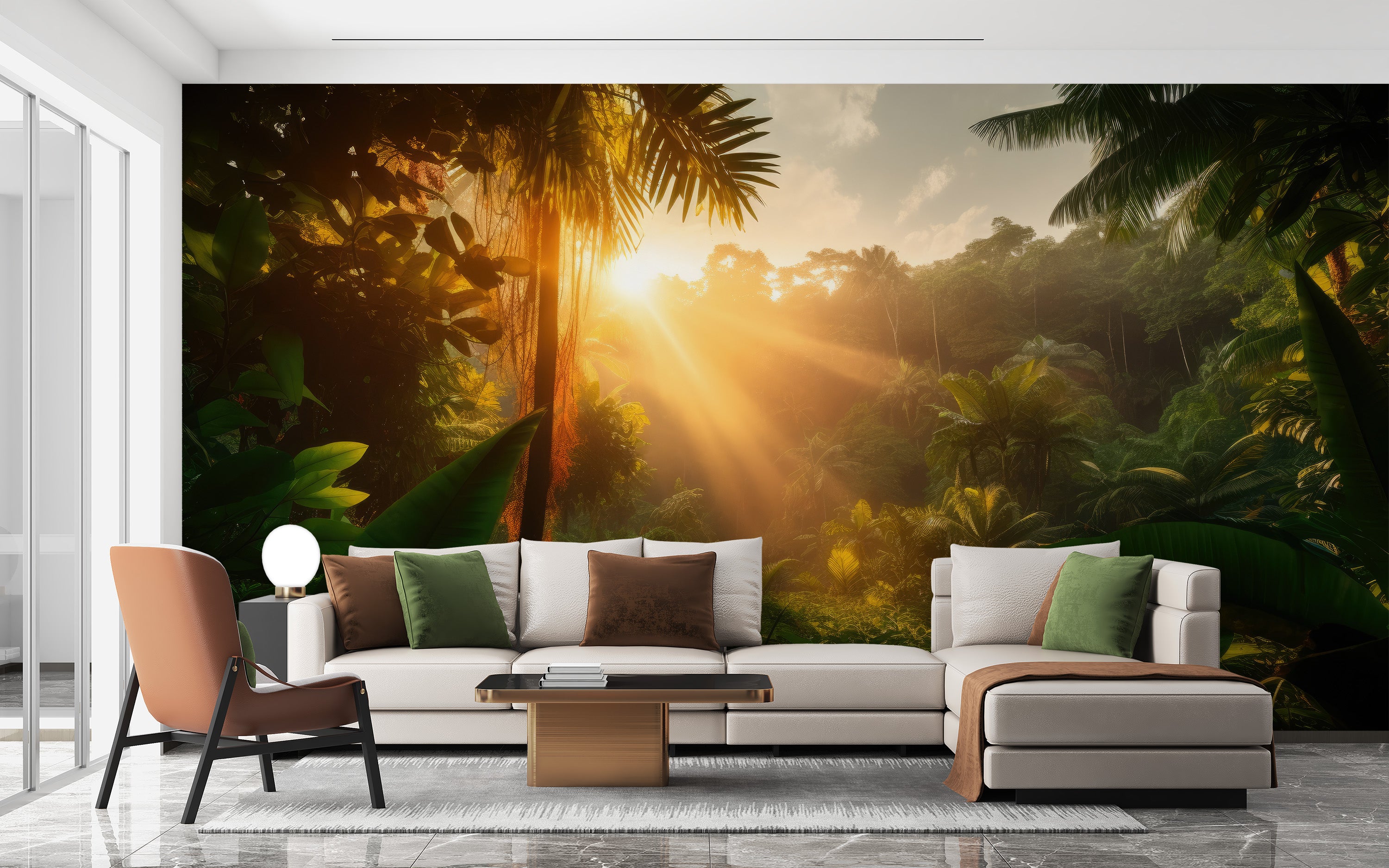 Temporary jungle sunrise wallpaper for lively rooms