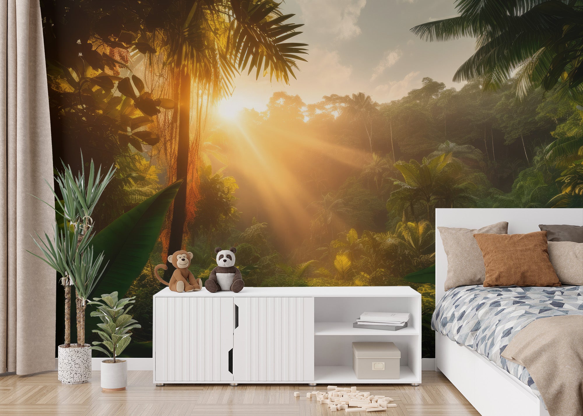 Jungle sunrise peel-off mural for bright and bold walls