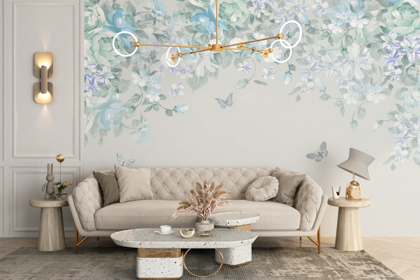 Whimsical Butterfly Meadow Wall Mural with charming colors