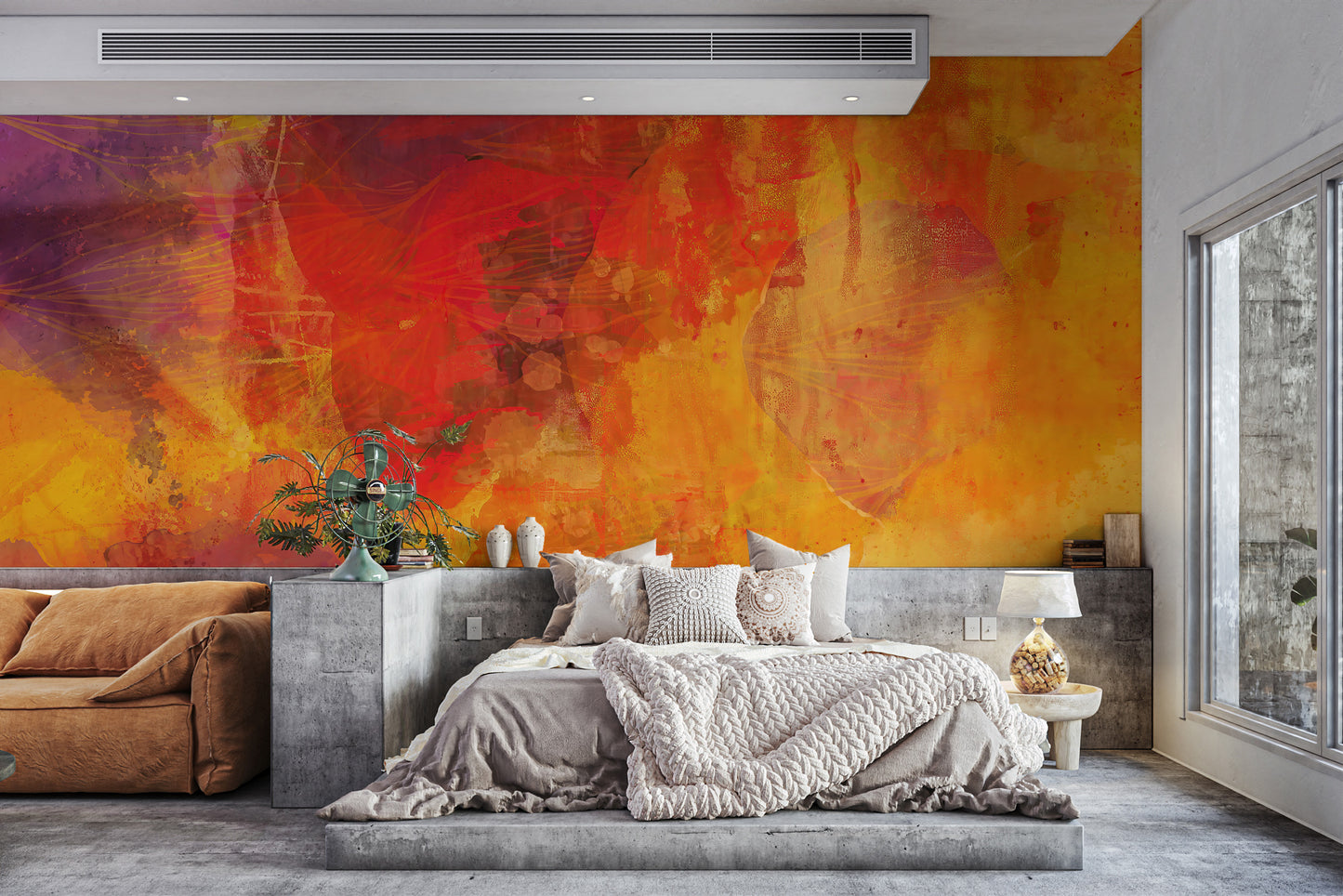 Bright orange abstract peel-off mural for unique wall design