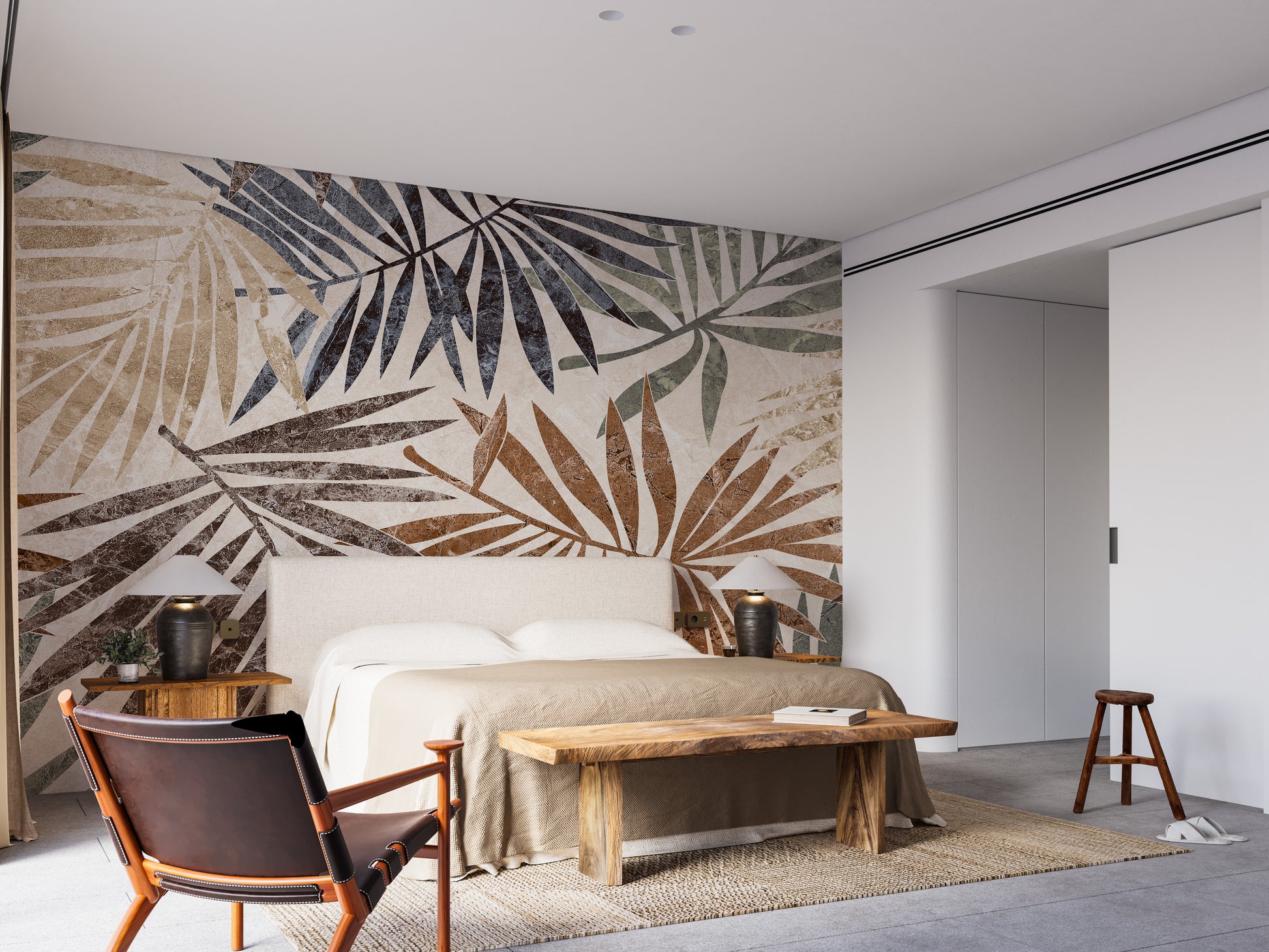 Scenic tropical palm mural with natural charm.
