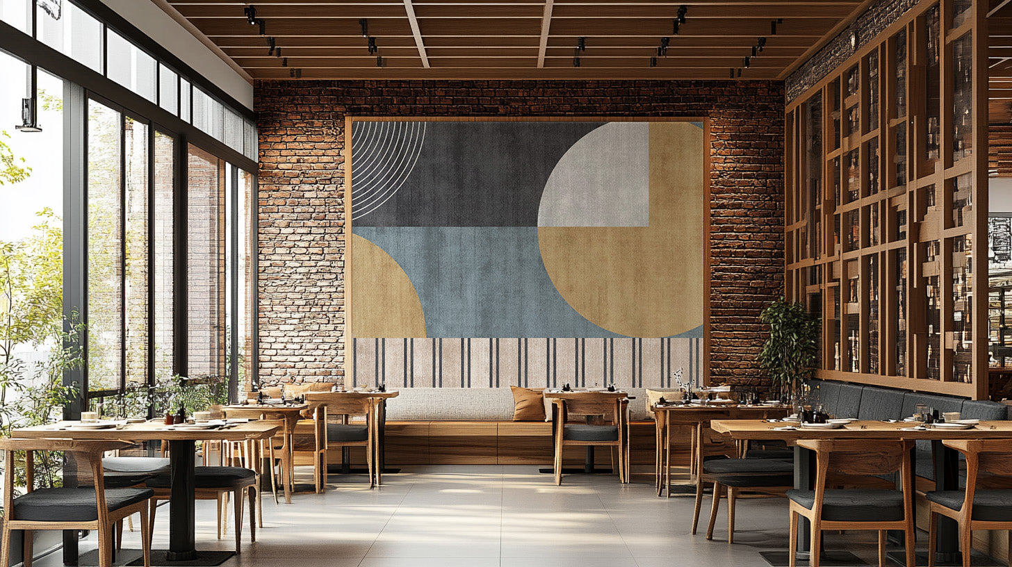 Geometric wall mural featuring urban chic decor style