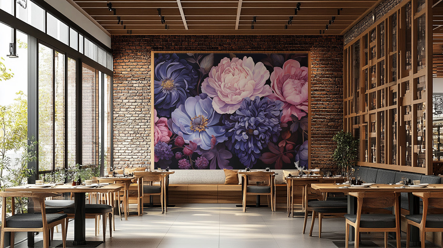 Stylish mural showcasing the beauty of blossoming flowers