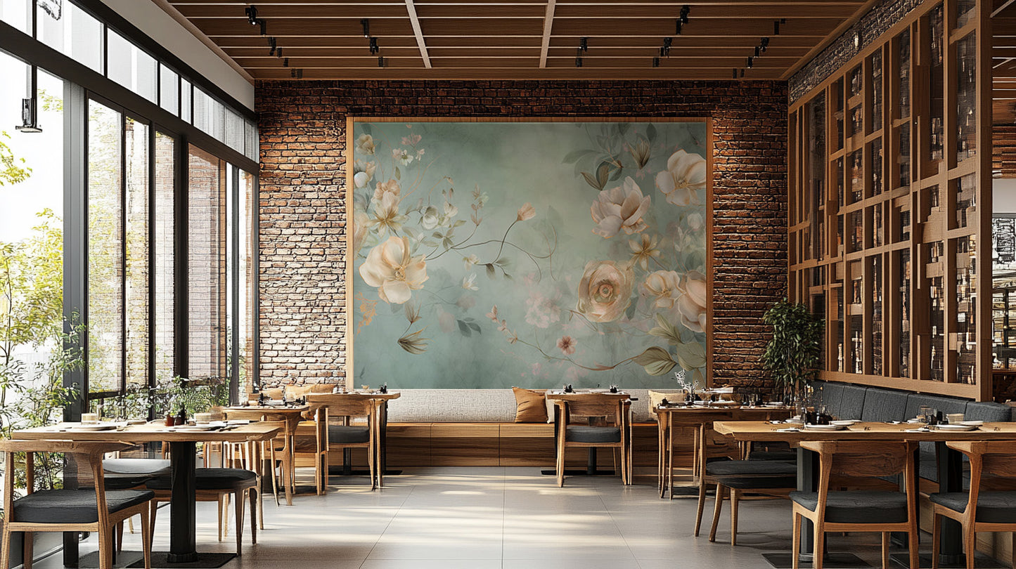 Whispering spring floral mural for a calm and elegant space