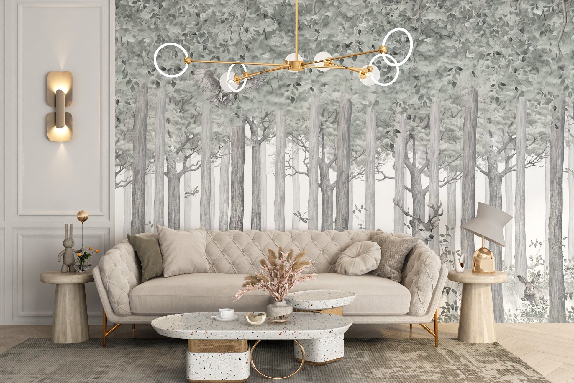 Woodland Deer Scene Wallpaper Mural with nature details