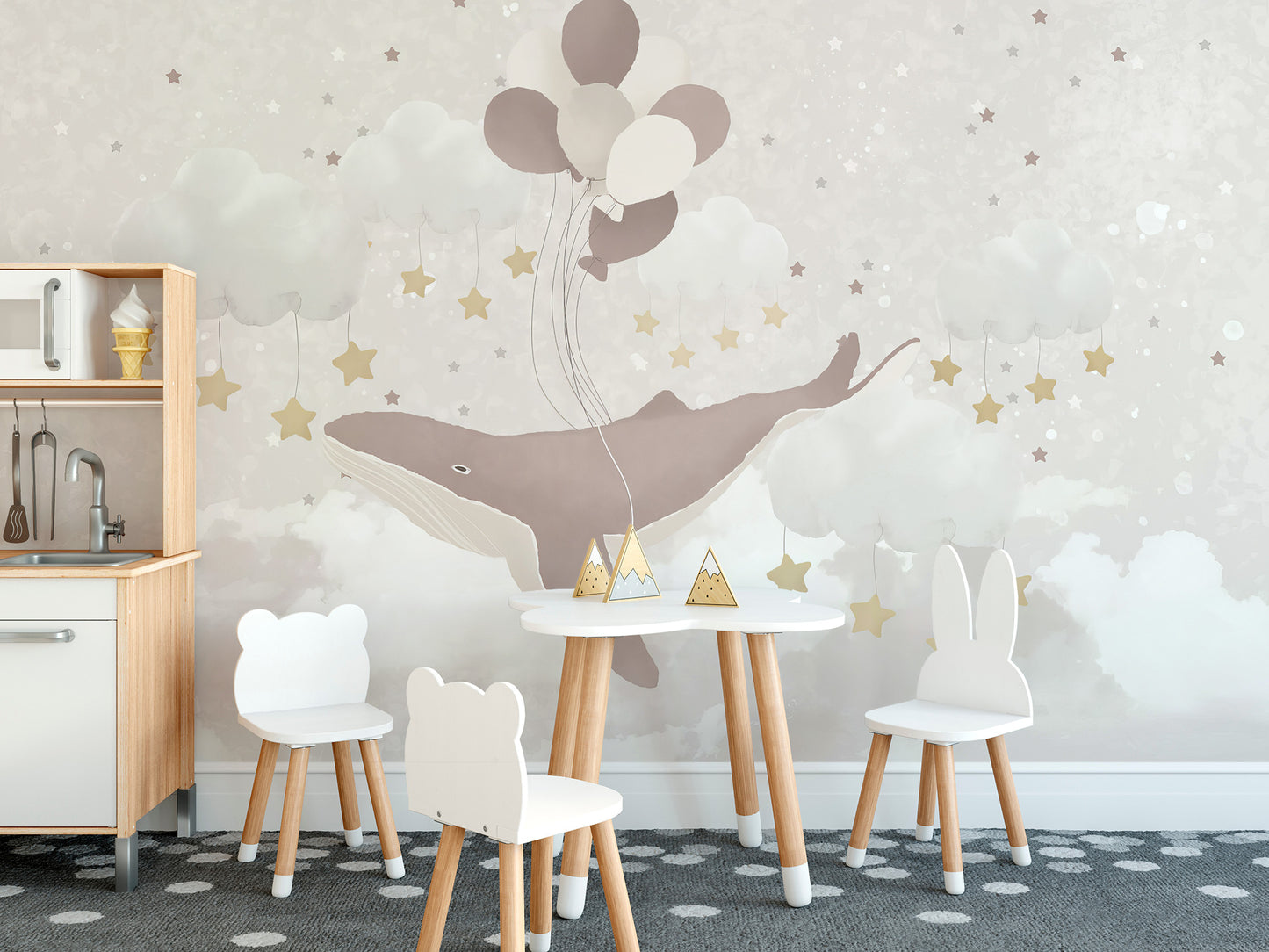 Flying Whale Nursery Wall Mural for a dreamy look